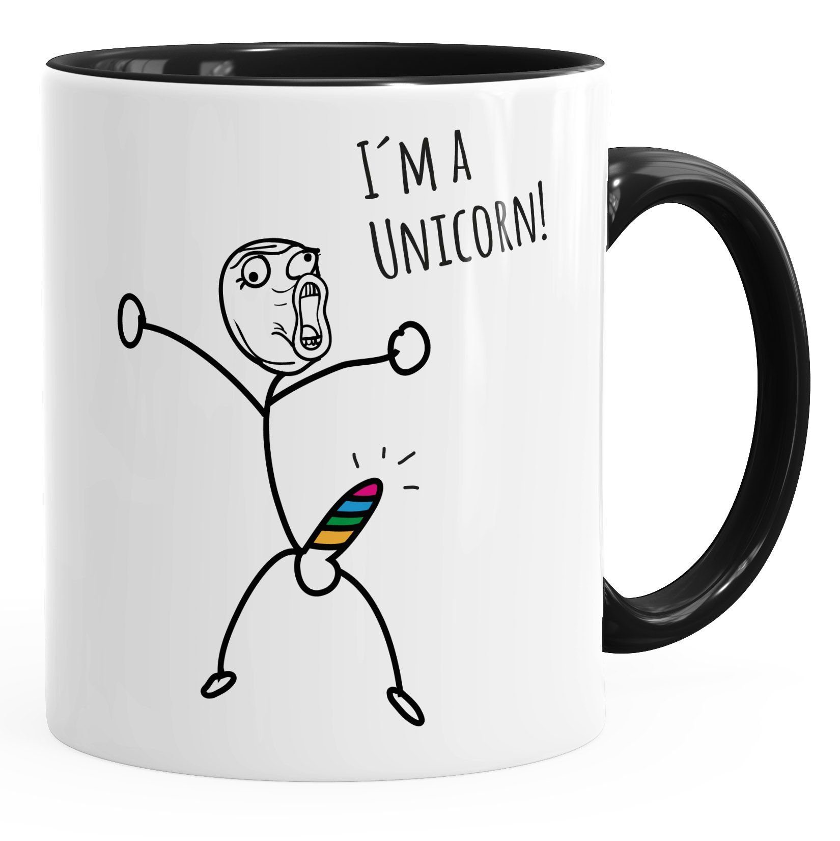 mit Bürotasse unicorn Einhorn I`'m a Strichmännchen MoonWorks®, Kaffeebecher Parodie Penis Tasse Keramik Spruch Kaffee-Tasse lustiges MoonWorks Motiv