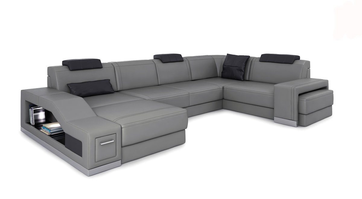 JVmoebel Ecksofa Wohnlandschaft Ecksofa U-form Eckcouch Sofa Couch Couchen Sofas, Made in Europe Grau/Schwarz