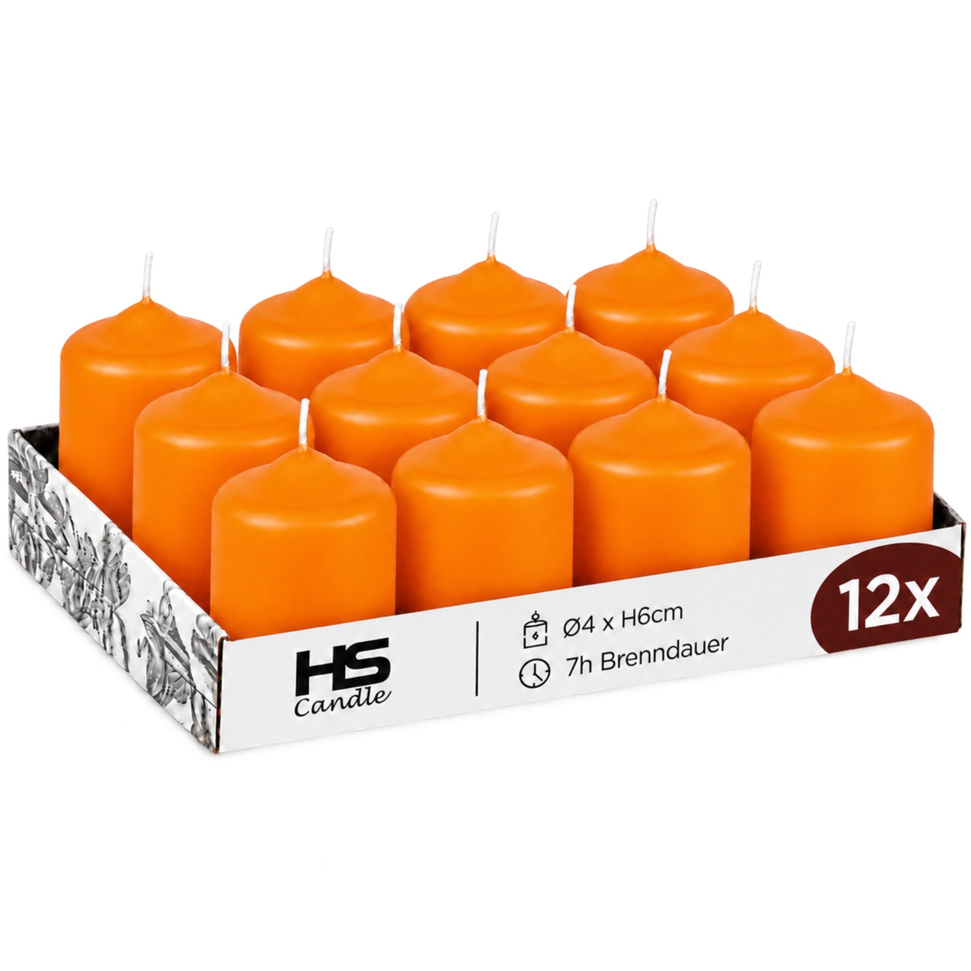 HS Candle Stumpenkerze Set kompakt und unparfümiert, Ø4cm x H6 cm (12-tlg., Dekolicht), bis zu 7h Brenndauer je Kerze, Wachsmischung, Made in EU