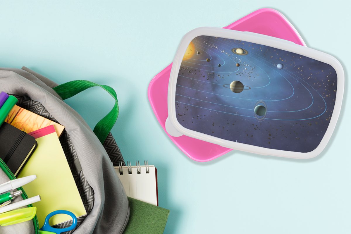 Sonnensystems, des Kunststoff, Erwachsene, Kinder, Eine (2-tlg), Mädchen, großen MuchoWow Lunchbox für Brotdose Kunststoff Snackbox, rosa Brotbox Illustration