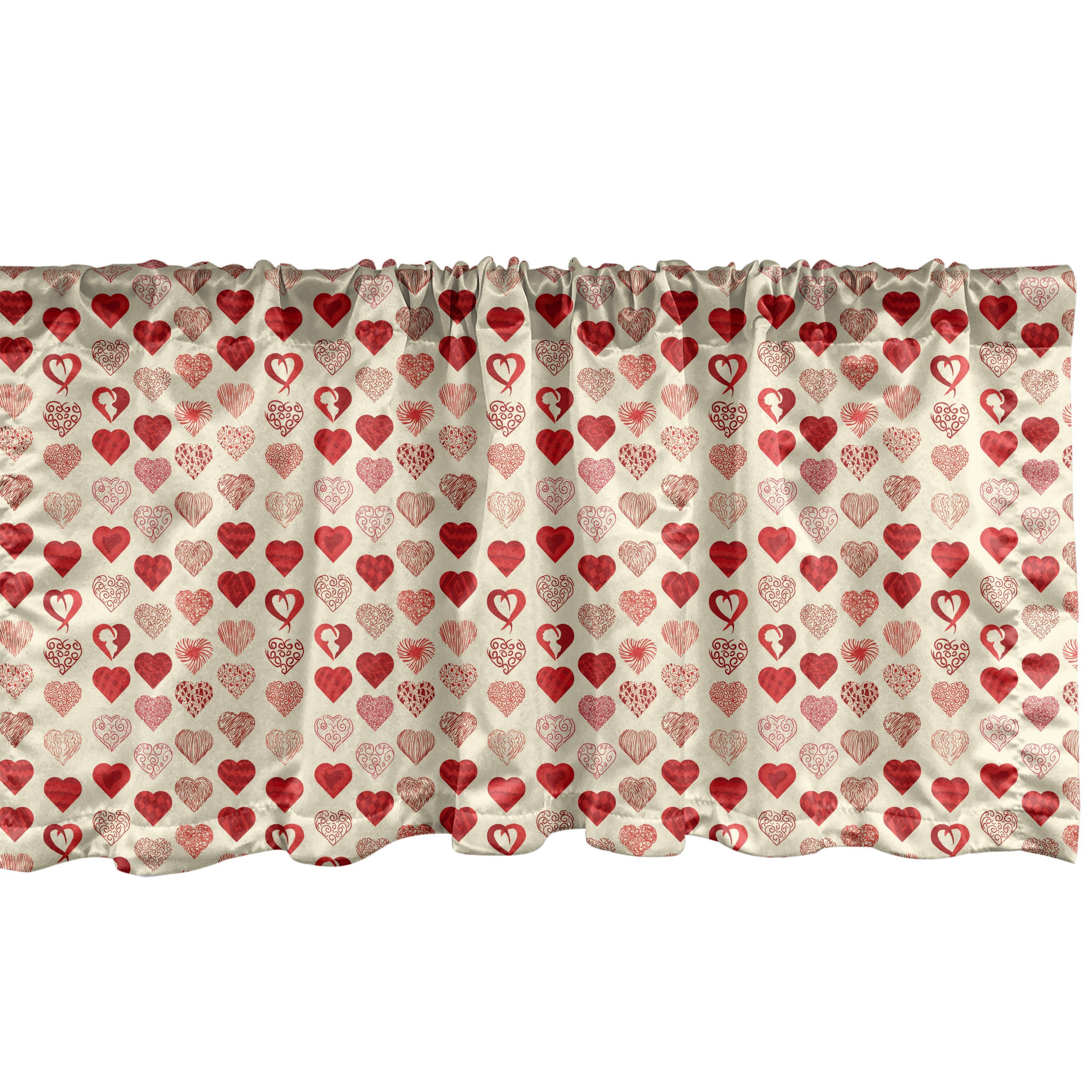 Scheibengardine Vorhang Volant für Küche Schlafzimmer Dekor mit Stangentasche, Abakuhaus, Microfaser, Vintage Valentine Doodle Herz-Kunst