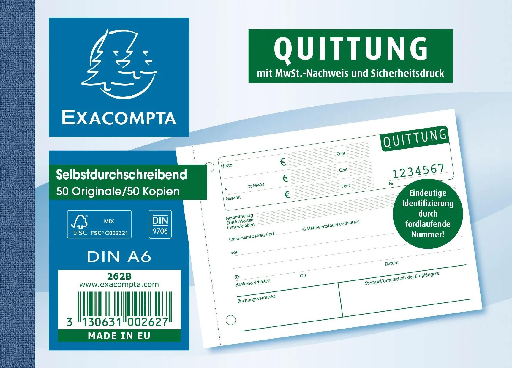 Geschäftspapier 10x Quittungsblock, DIN A6, 2x50 Blatt - Motiv - 262B