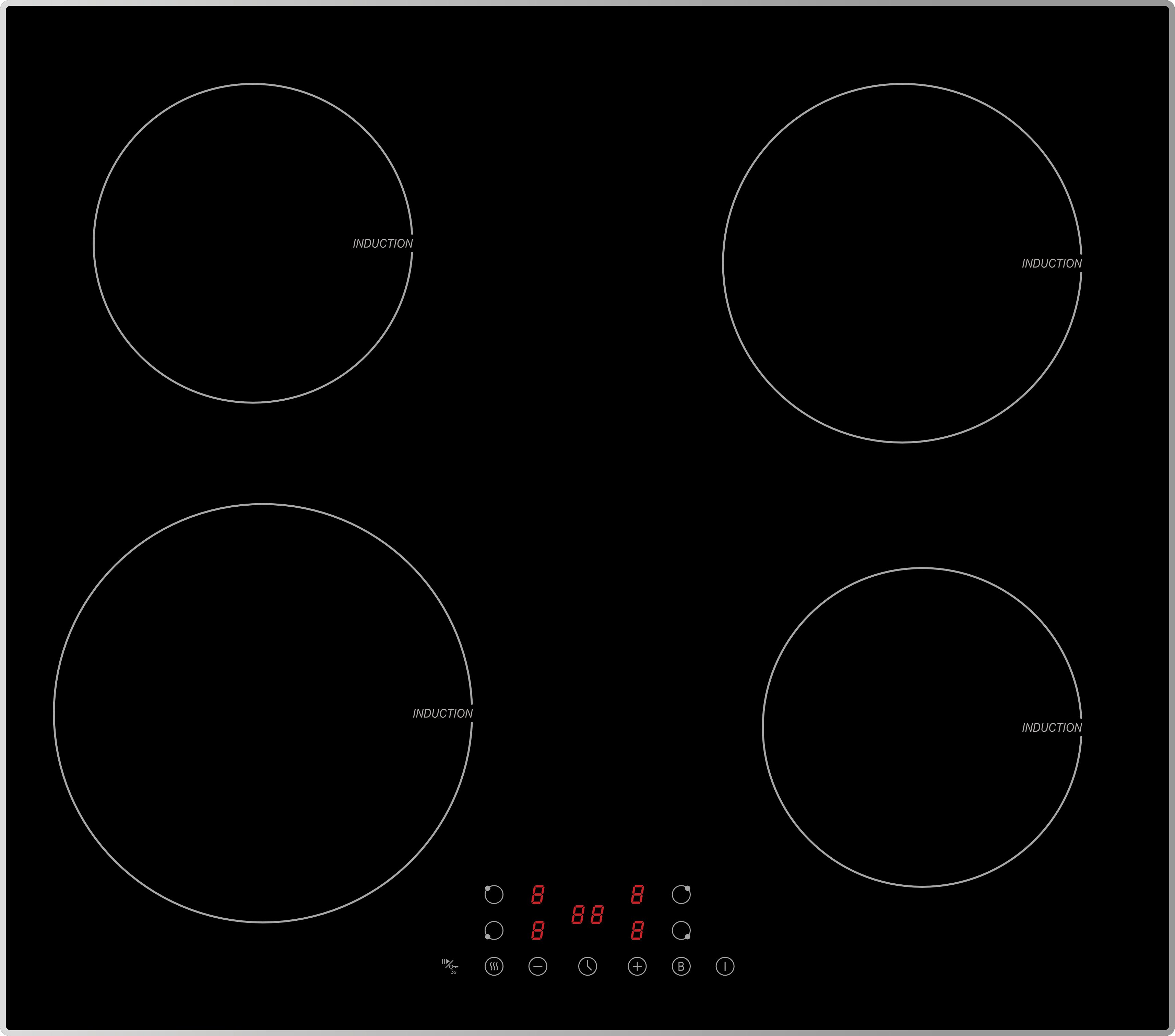 PKM Induktions-Kochfeld PKM IN-Serie IN4BGN, Booster-Funktion Stop+Go-Funktion Kindersicherung Timer b