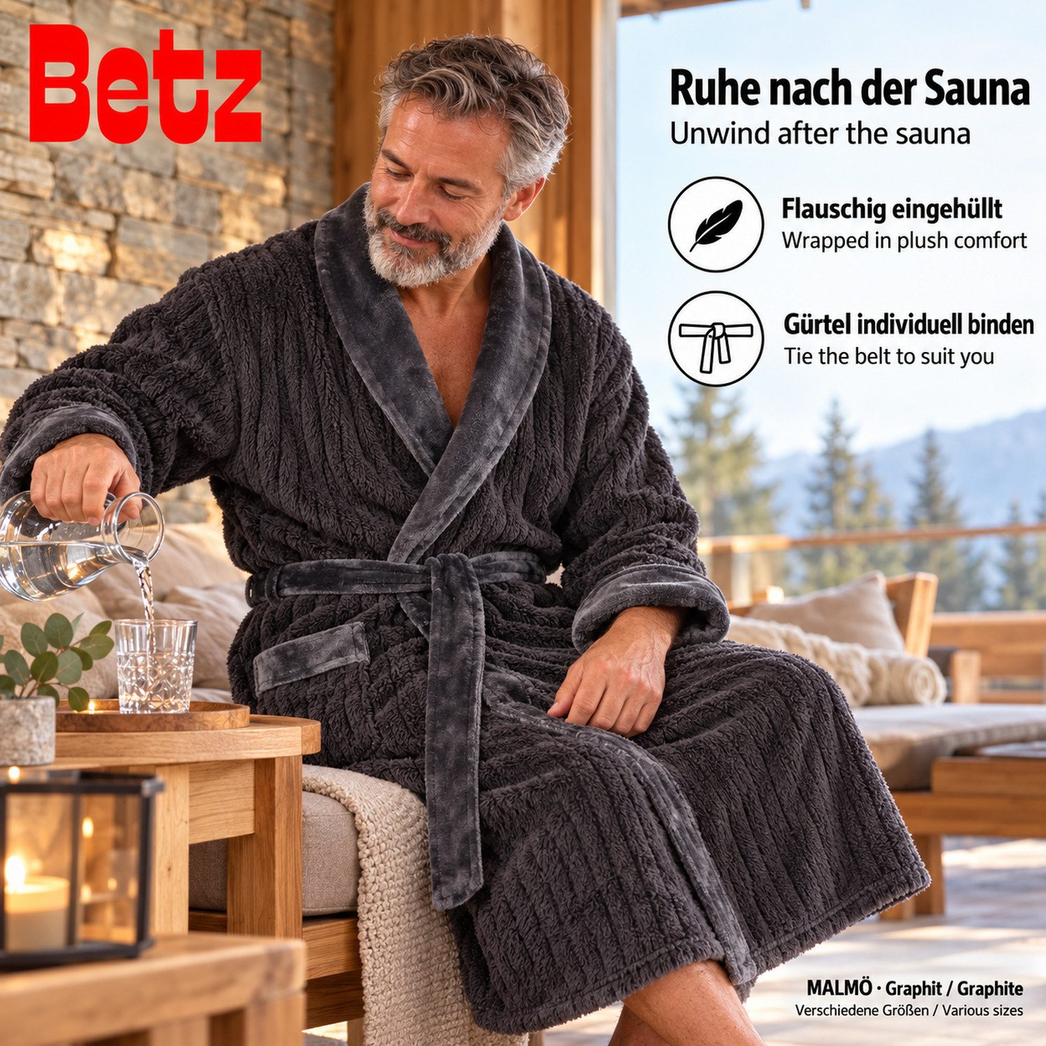 Betz Bademantel Microfaser mit Schalkragen - MALMÖ - für Herren und Damen, Gürtel – Bild 2 von 5