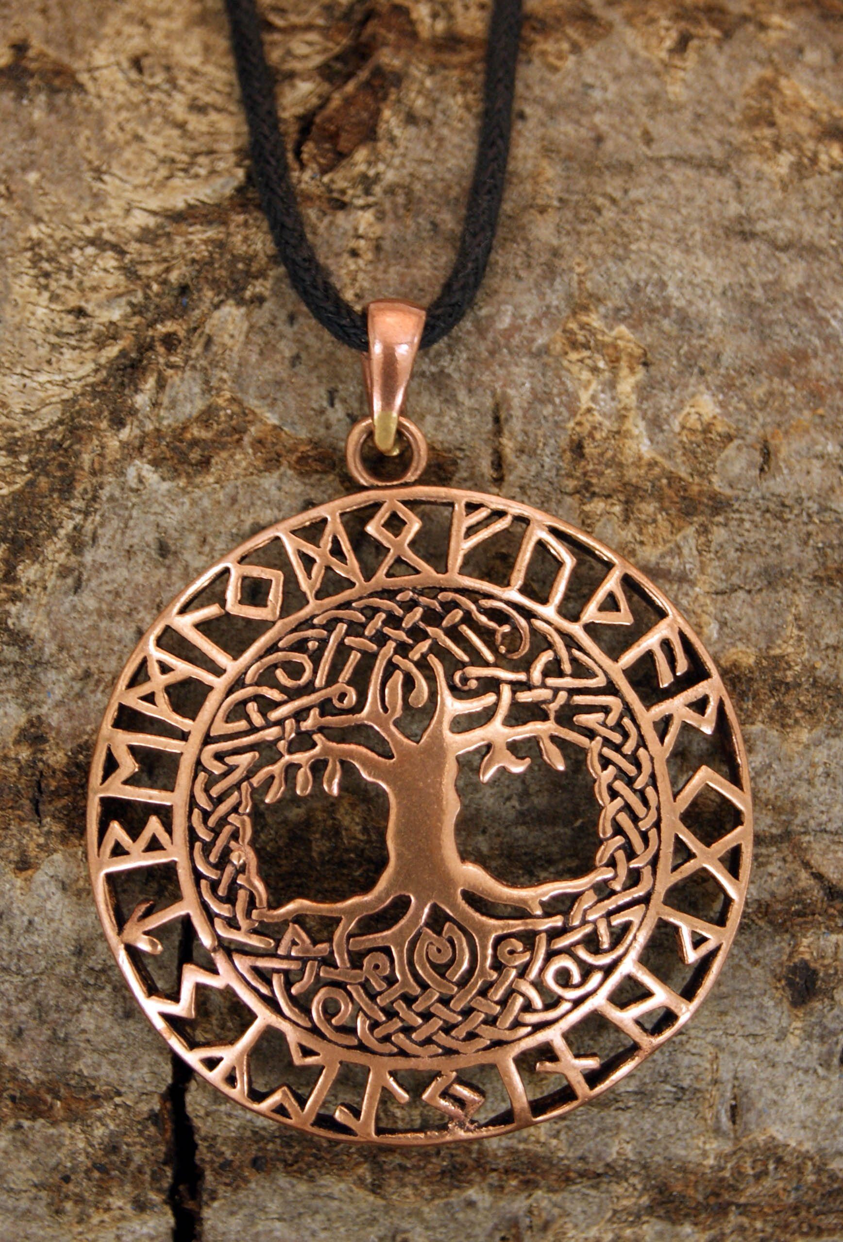 Weltenbaum Rune des Kiss Baum Runen Leather Kettenanhänger Anhänger Lebens Yggdrasil Lebensbaum of Bronze
