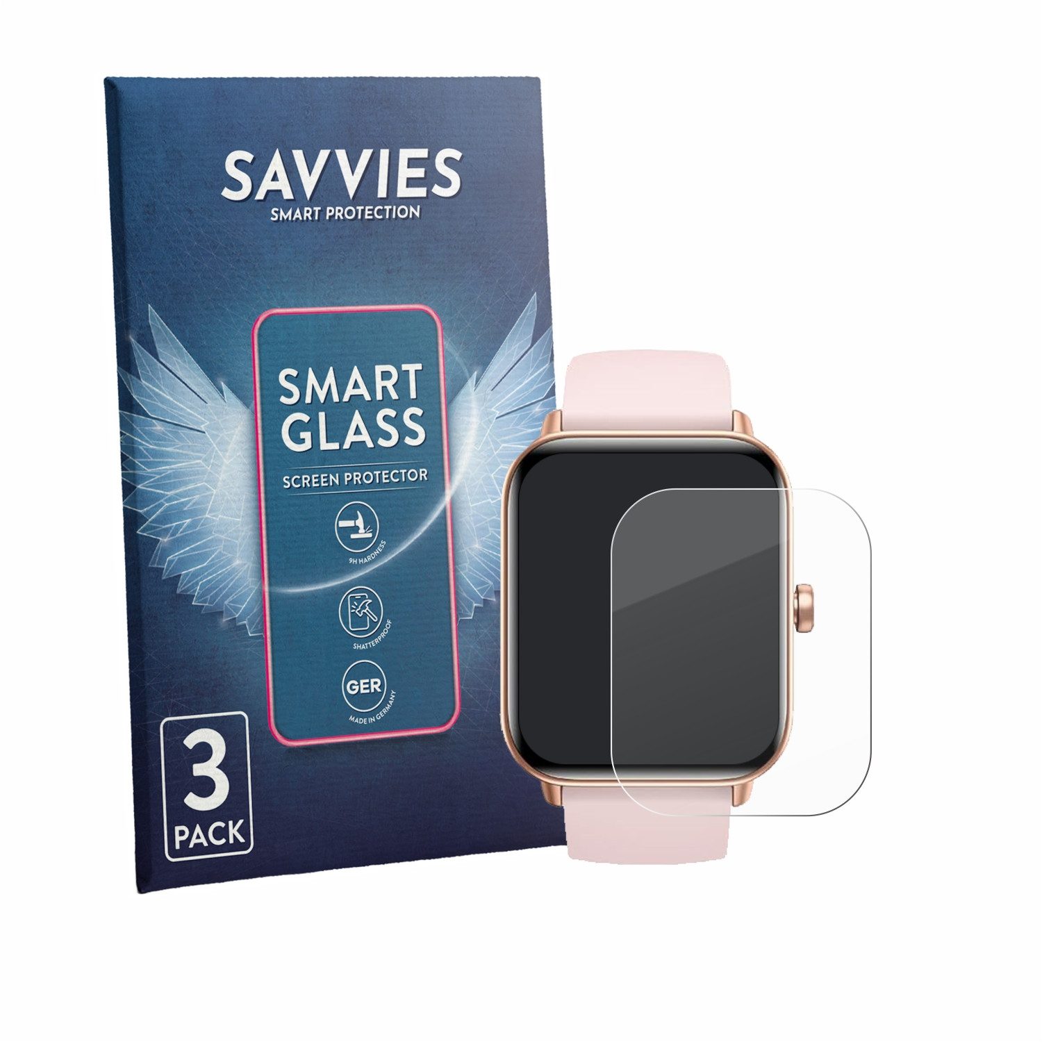 Savvies Displayschutzglas Schutzglas Panzer für Trunsif Smartwatch 1.85", 3 Stück, Schutzfolie Display Schutz Glas Folie klar
