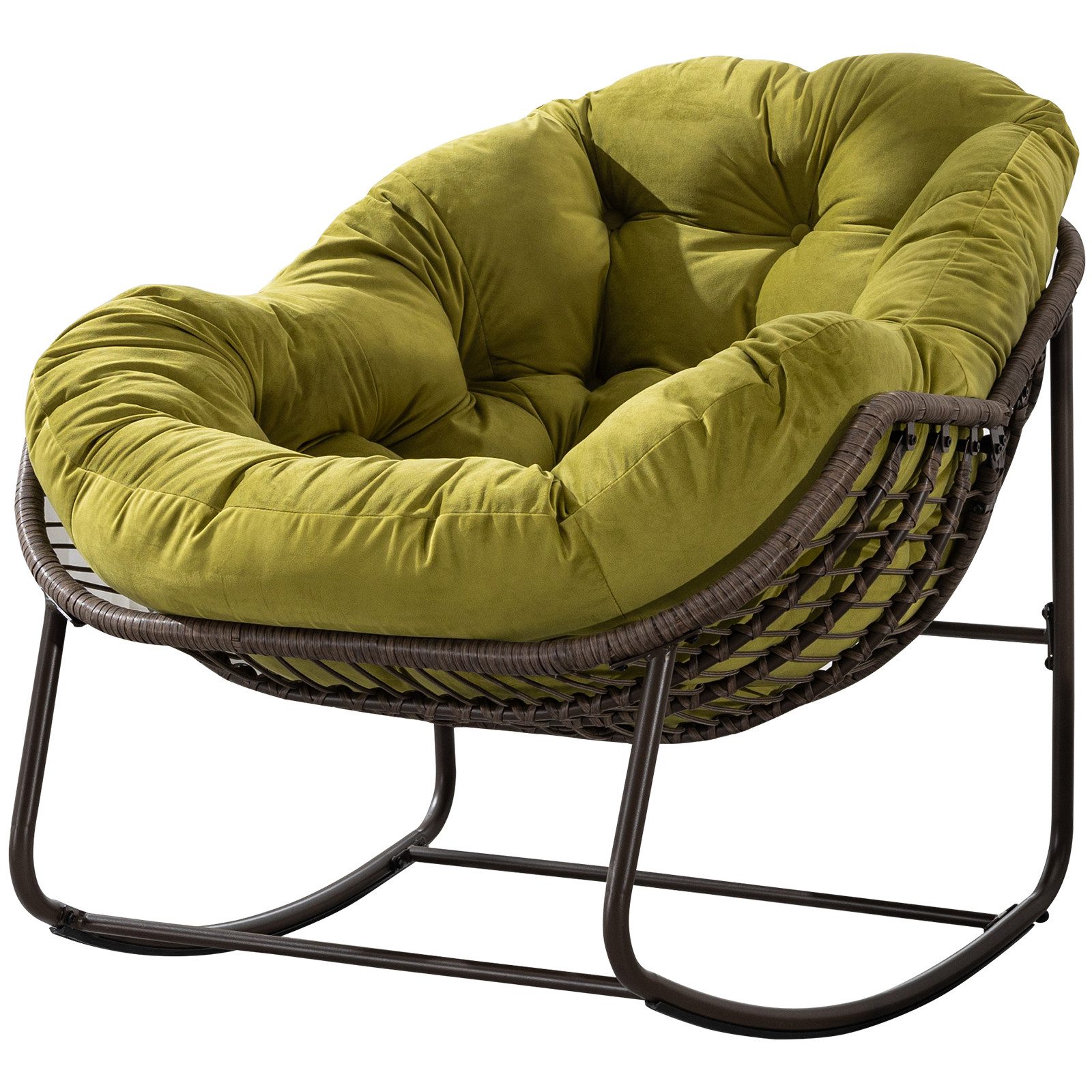 Yorbay Schaukelsessel Wohnzimmer, Rattanstuhl (mit Metallgestell & Kissen, Relaxstuhl, Plüsch)