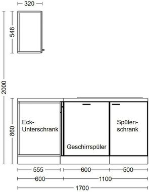 Flex-Well Küche Lucca, wahlw. mit E-Geräten, Stellmaß 280x170 cm, viele Farbvarianten