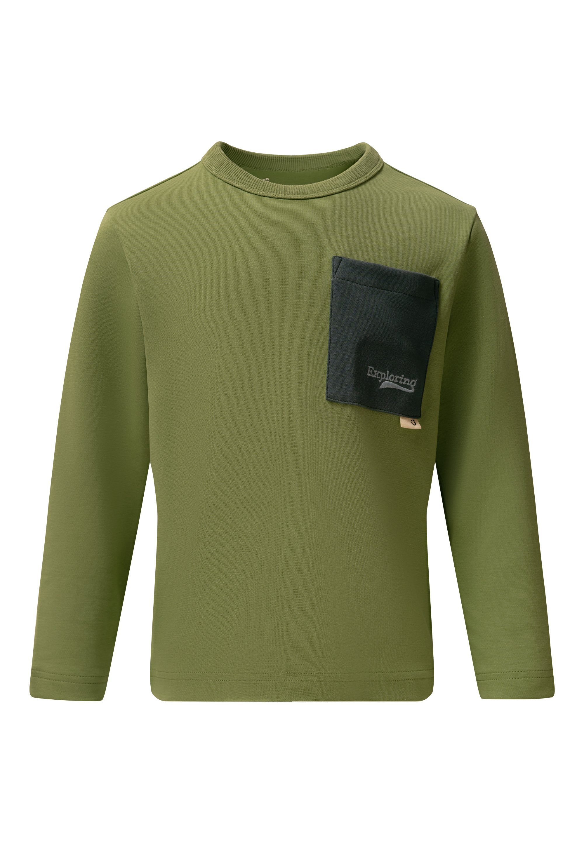 GIORDANO junior Langarmshirt mit stylischer Kontrast-Tasche grün