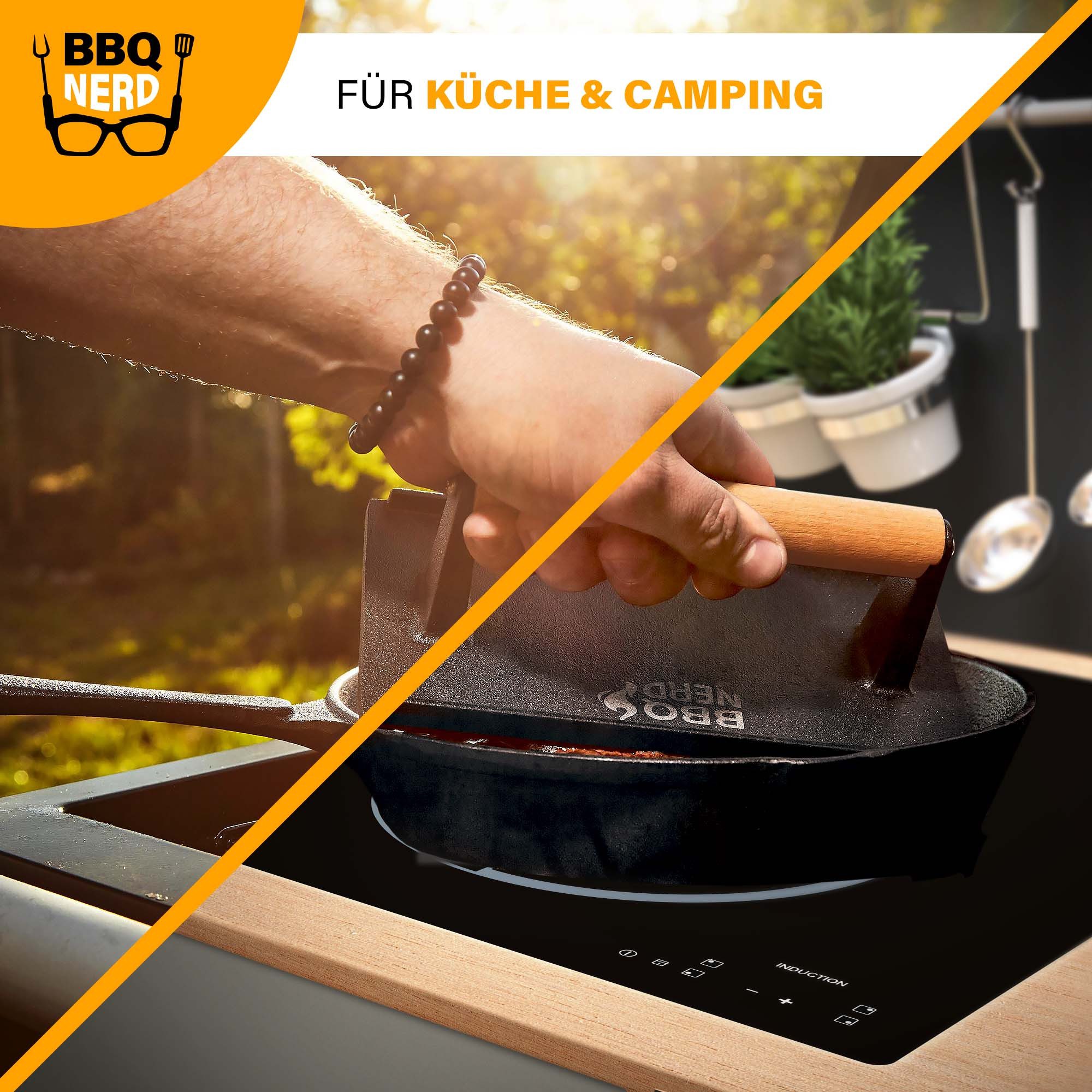 BBQ Nerd Burgerpresse Gusseisen Fleischbeschwerer 21x11cm – Bild 5 von 5