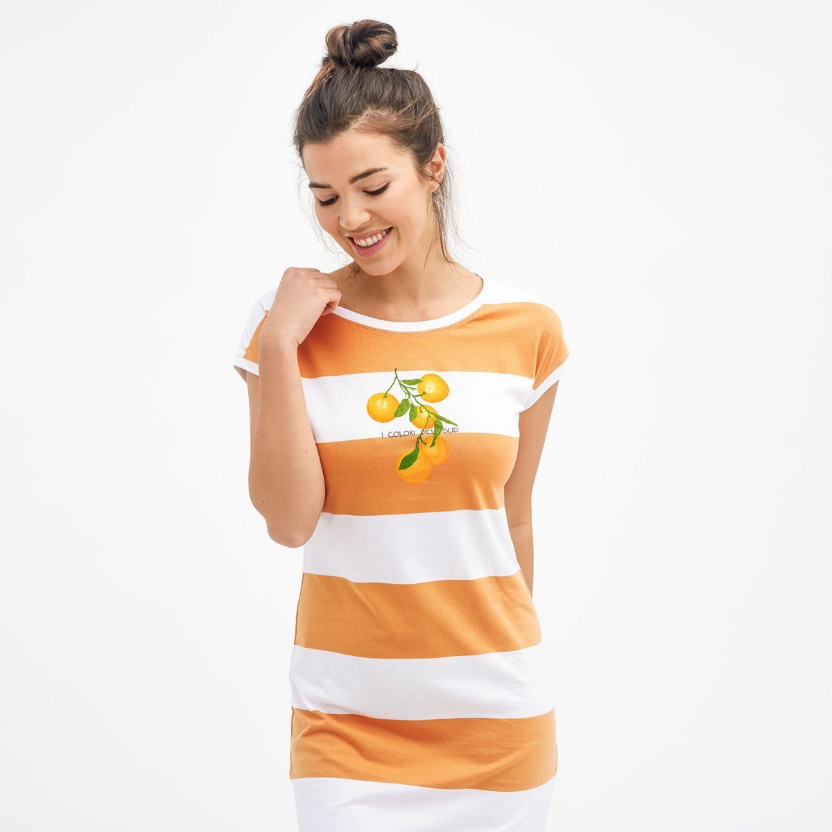 südlichem OSTARA Motivdruck Nachthemd Sommerliche Leichtigkeit Apricot/White LIVING mit CRAFTS