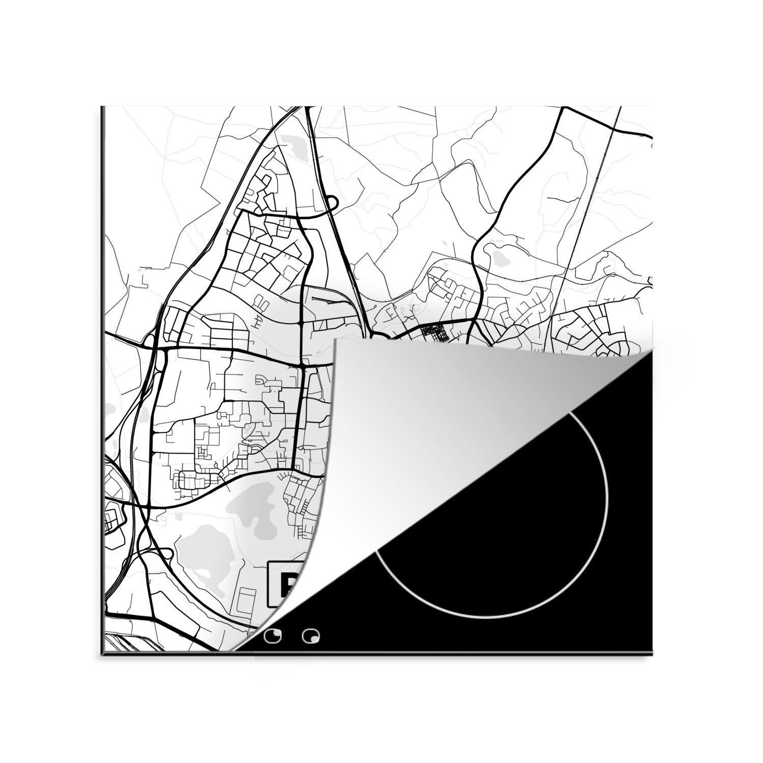 (1 cm, Ceranfeldabdeckung, - küche für 78x78 MuchoWow - tlg), Arbeitsplatte Herdblende-/Abdeckplatte Karte Vinyl, - Karte Stadtplan, Ratingen