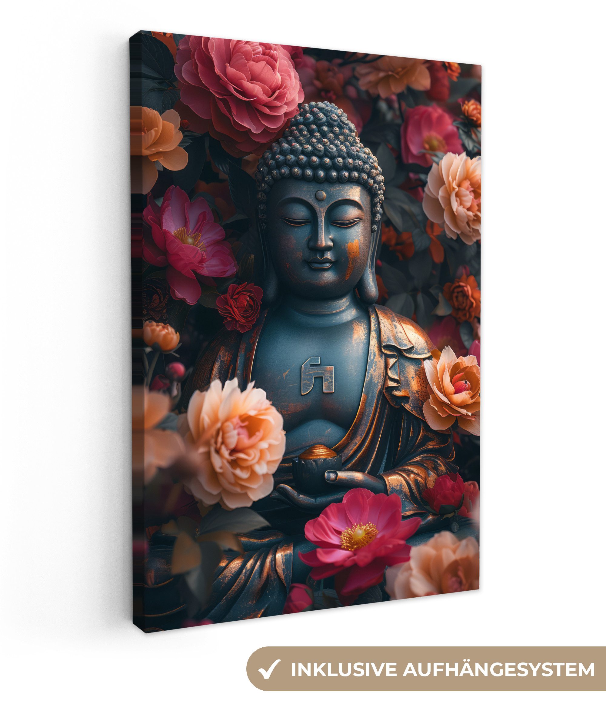 OneMillionCanvasses® Leinwandbild Buddha - Blumen - Bild - Kunst, Fotodruck günstig online kaufen