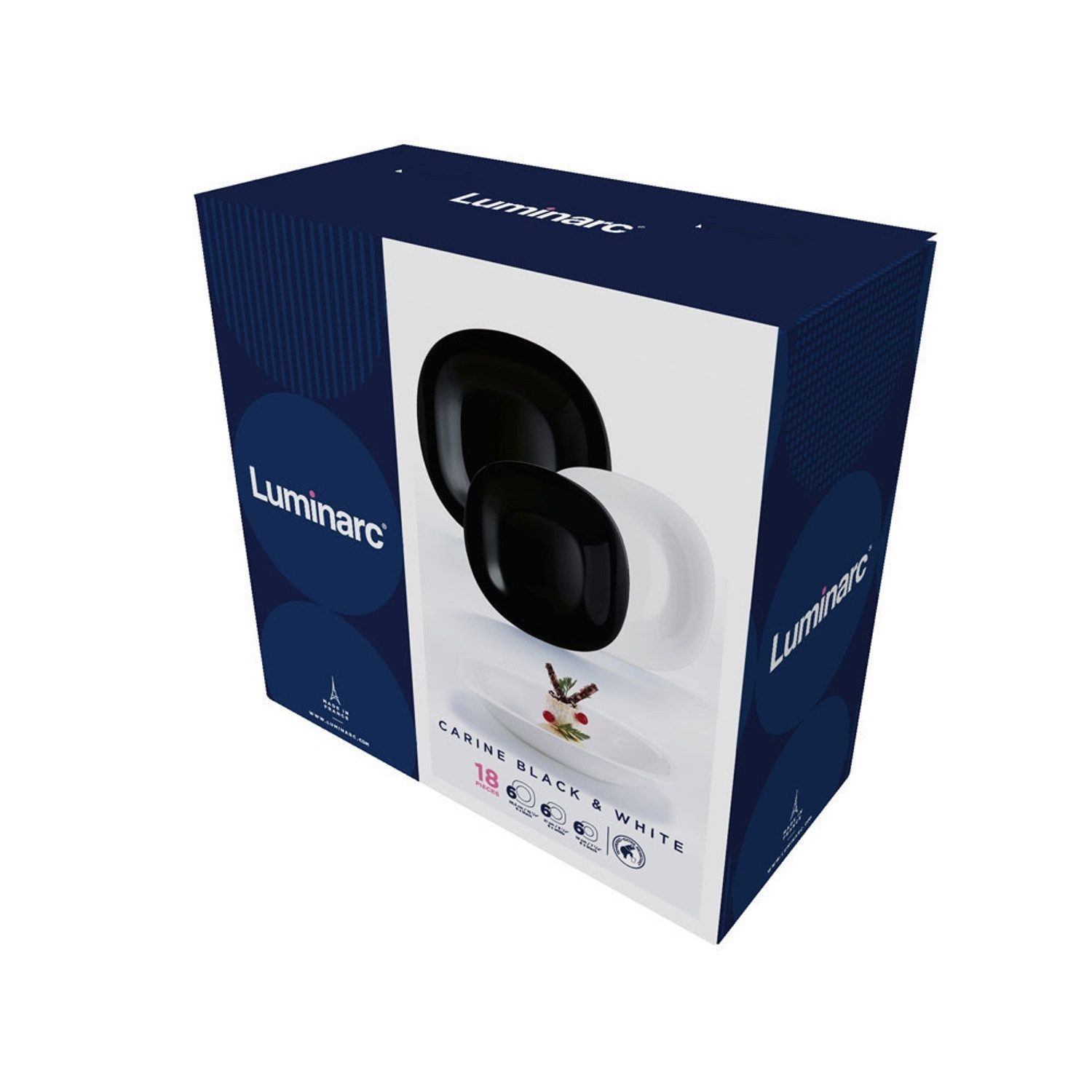 Luminarc Geschirr-Set Carine Neo White & Black 18 Stück, 6 Personen, Glas, Moderner und zarter moderner Stil