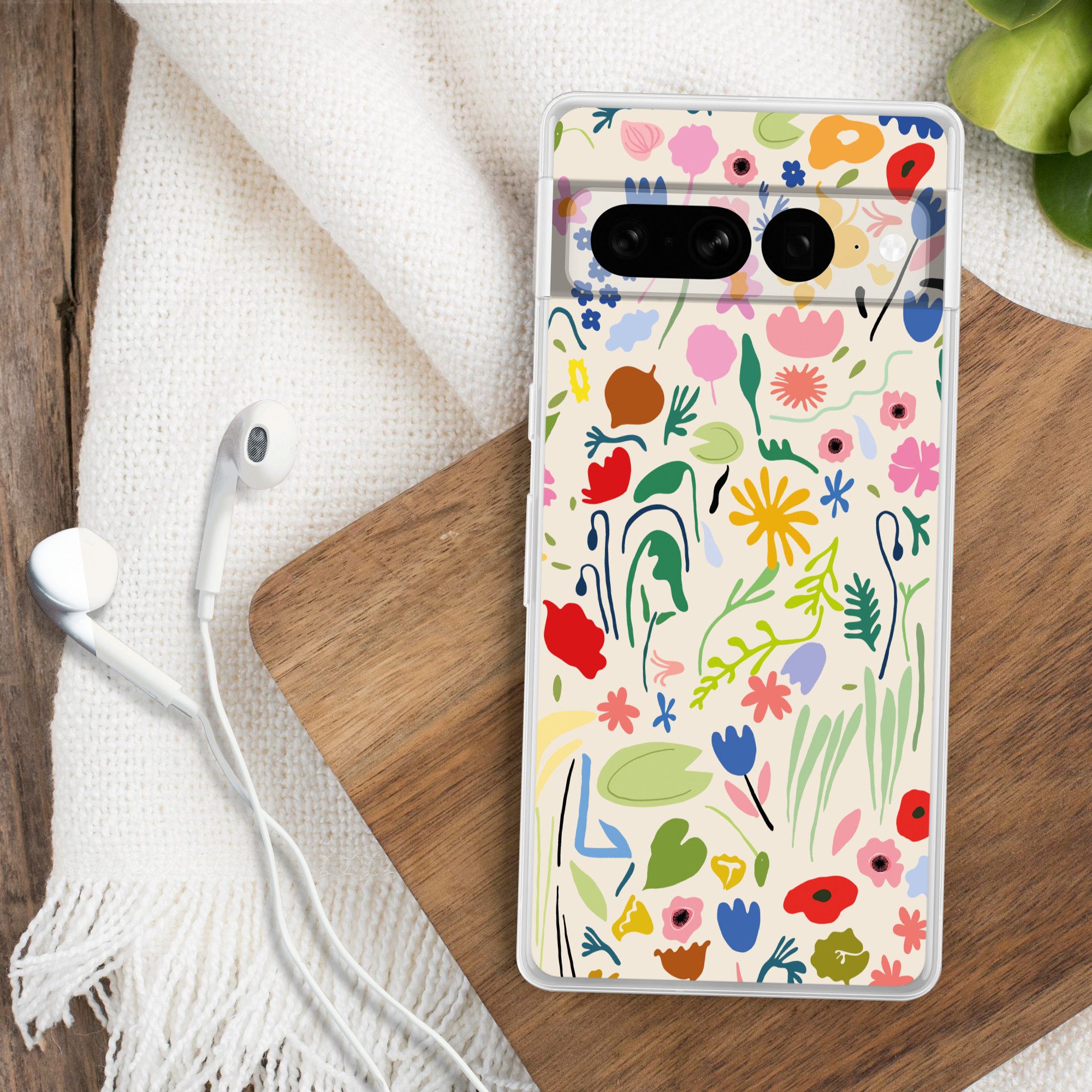 MuchoWow Handyhülle für Google Pixel 7 Pro Blumen - Muster - Pflanzen, Phone Case, Silikon, Schutzhülle Dünn