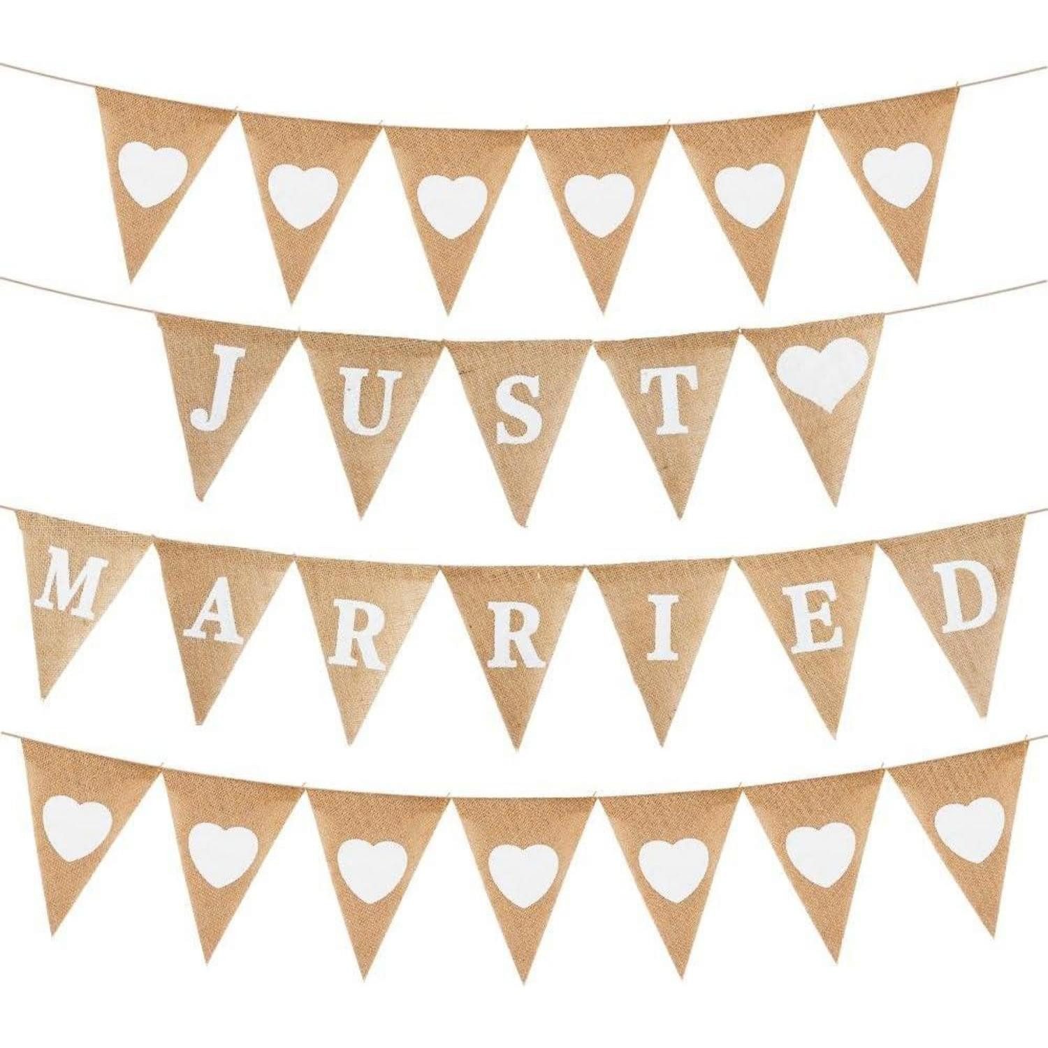 LuxusKollektion Wimpelkette Girlande Hochzeit Just Married Herz Jute Boho