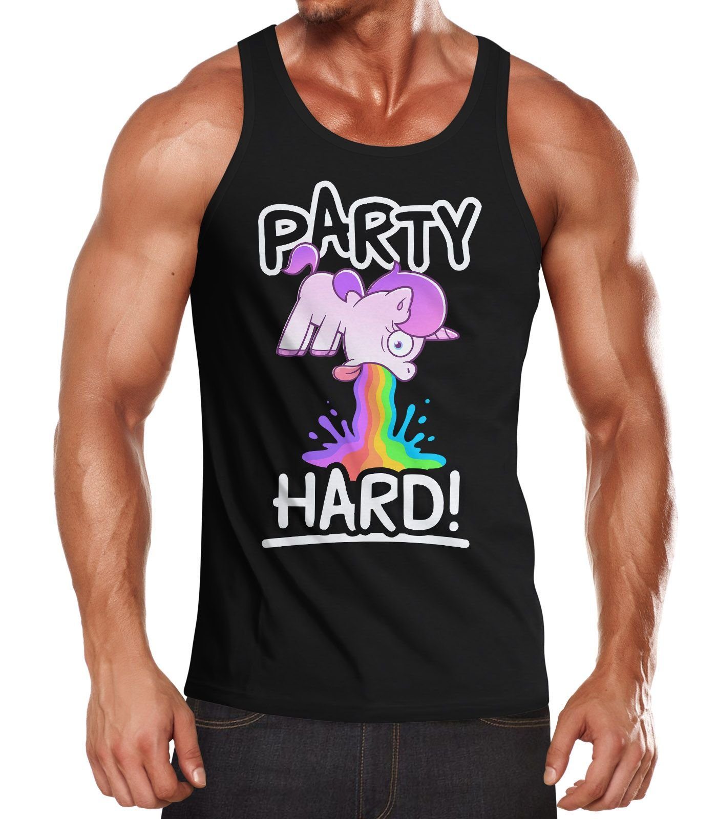 Tanktop Herren Tanktop Party Hard kotzendes Einhorn Feiern Saufen Fun-Shirt
