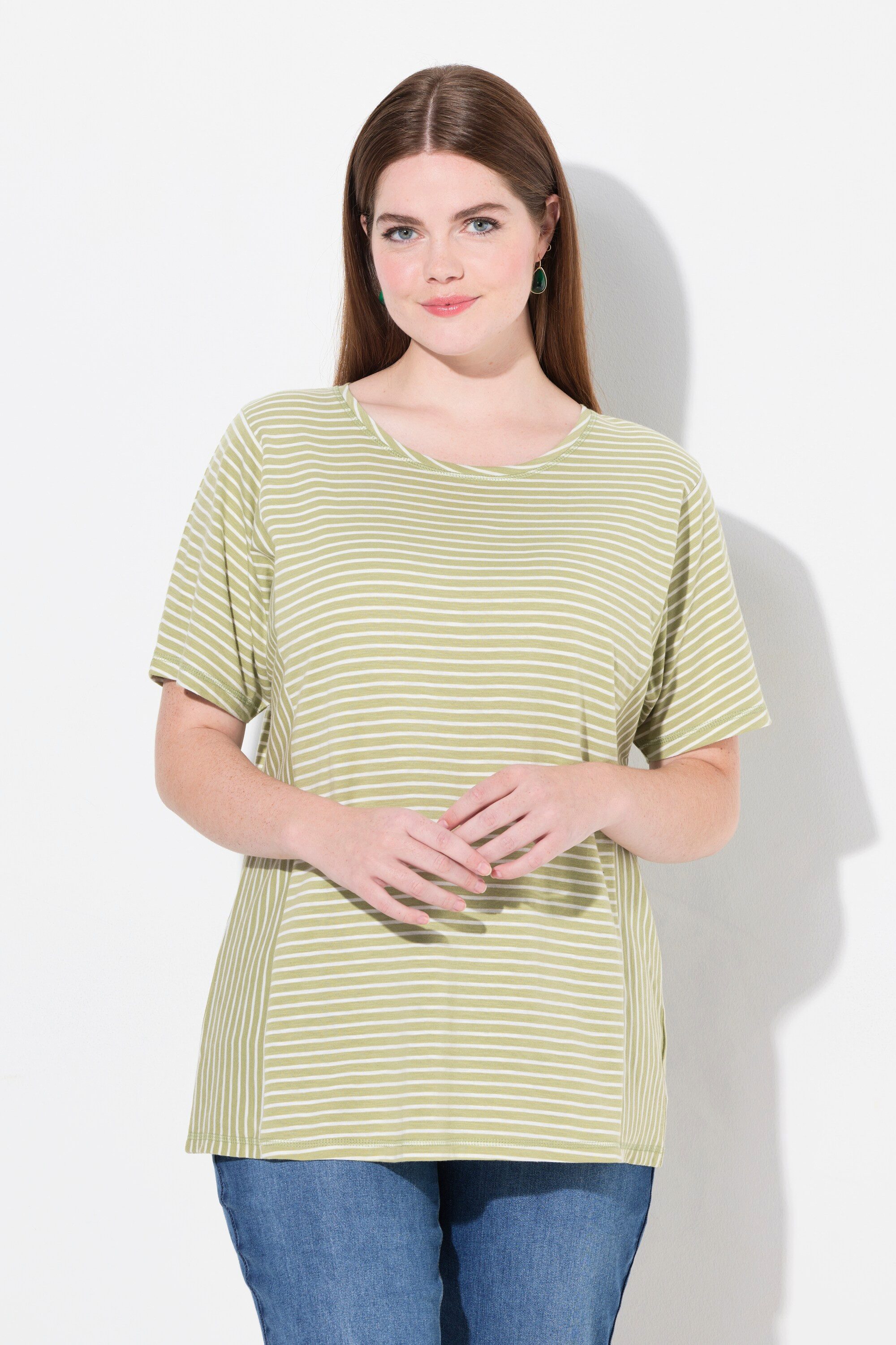 Ulla Popken T-Shirt T-Shirt Streifenmix Rundhals günstig online kaufen