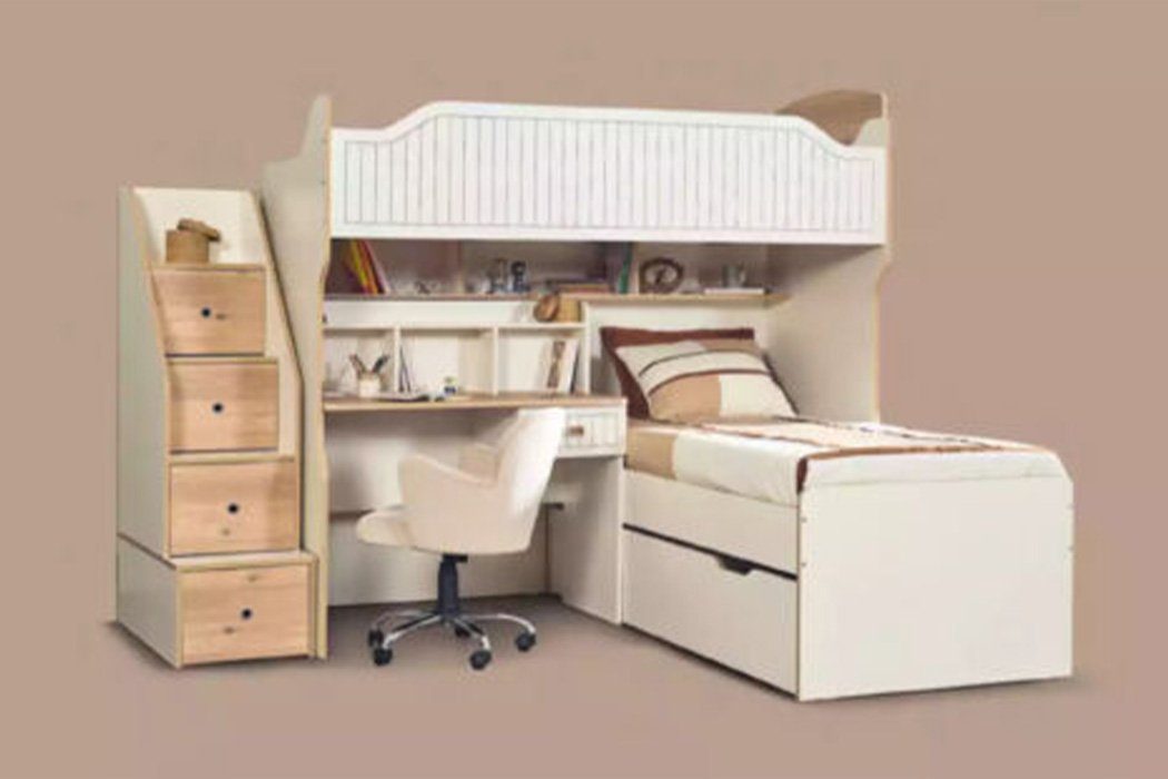 JVmoebel Schlafzimmer-Set, Etagenbett Hochbett Bett Doppelstockbett mit Schreibtisch Zwei Betten