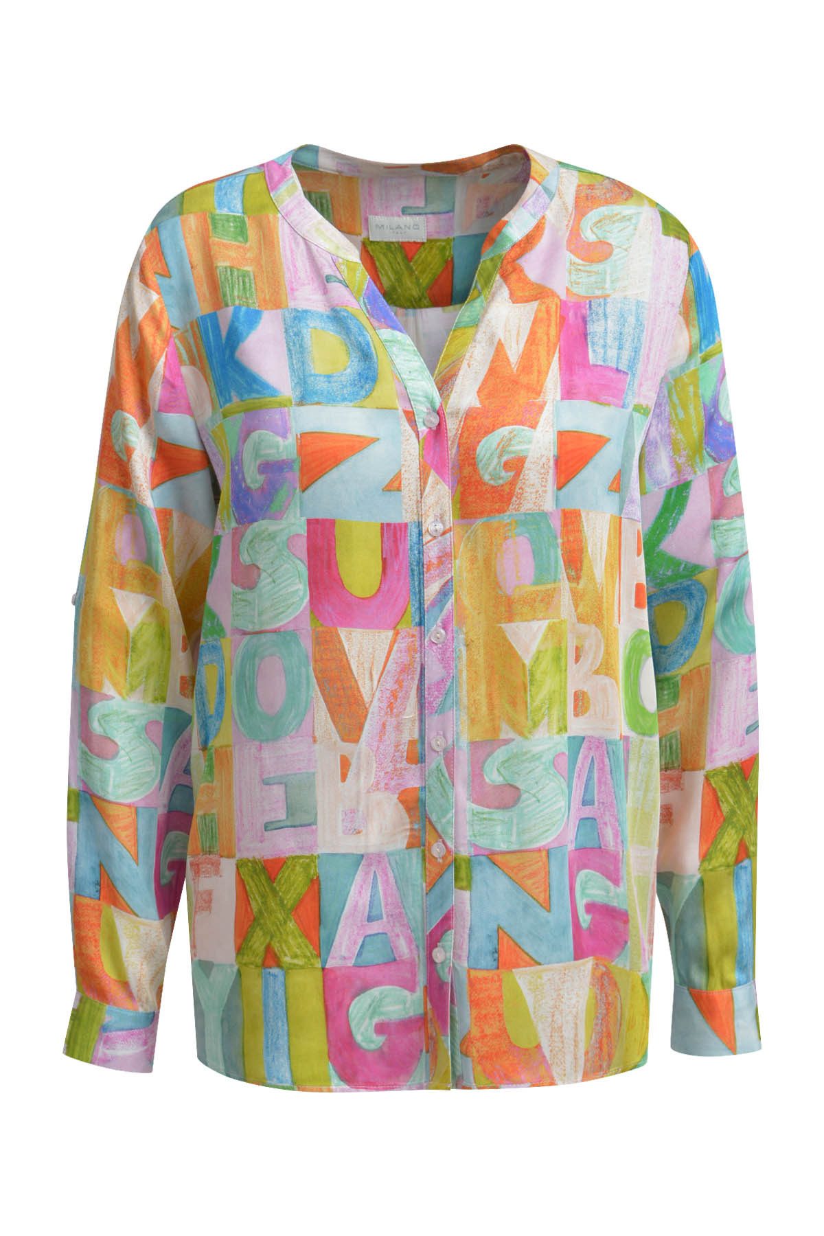 Milano Italy Blusentop BLOUSE W NECKPANEL PLACKET 1/1 SLEE