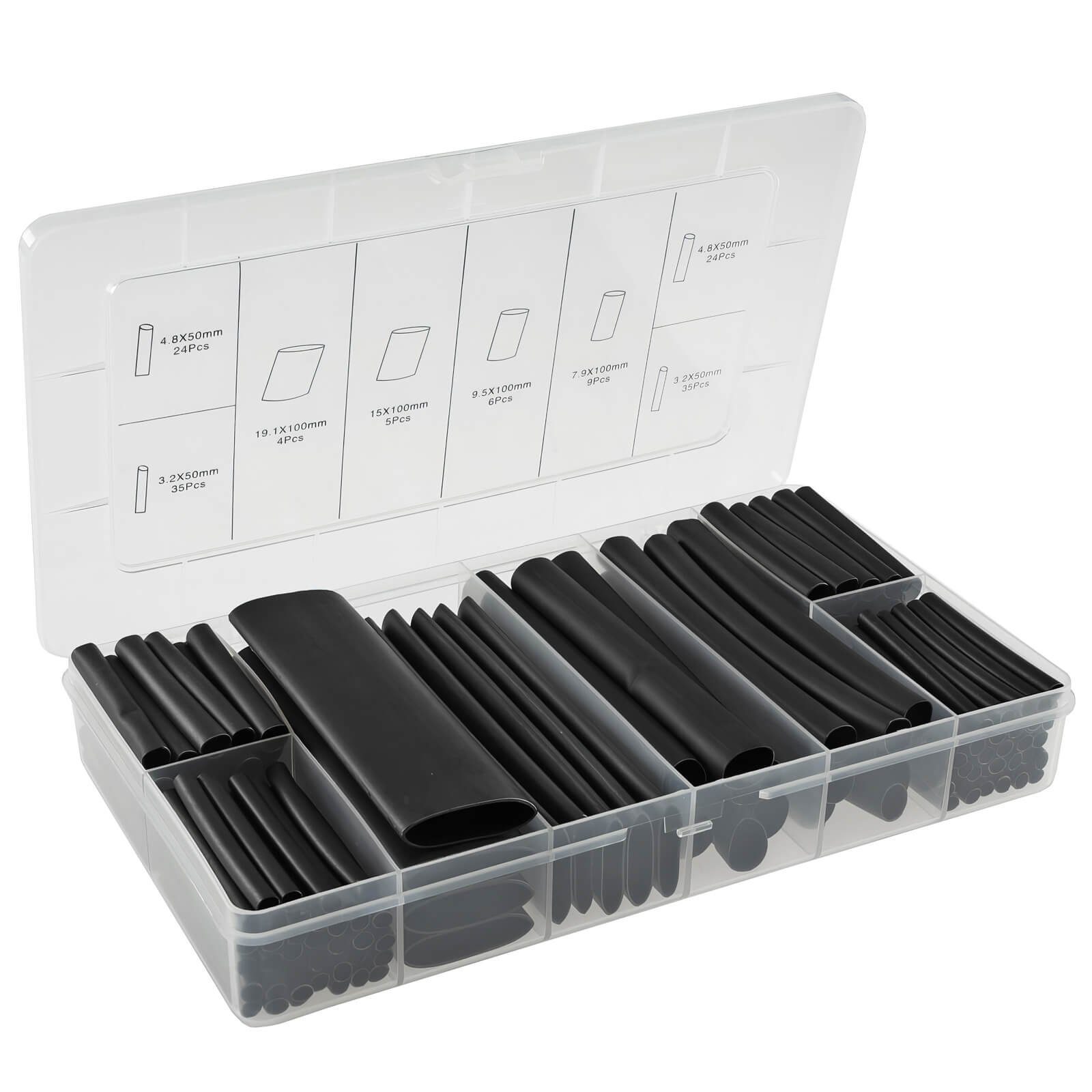 ChiliTec Wärmeschrumpfschlauch Schrumpfschlauch-Sortiment, 142-teilig, klebend, Ratio 3:1, schwarz, 142-tlg., Schrumpfrate 3:1 mit Innenverklebung