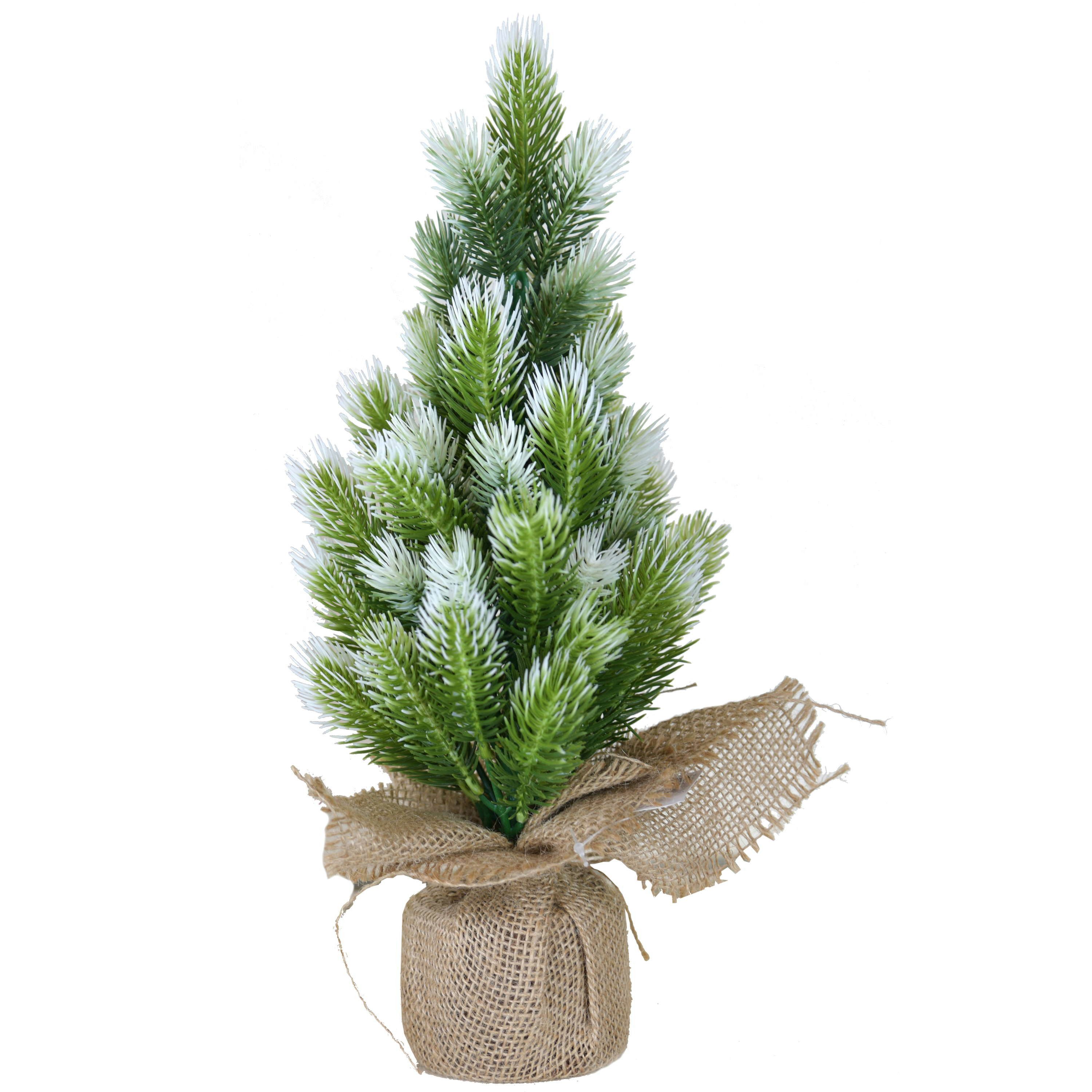 artplants Künstlicher Weihnachtsbaum Deko Tannenbaum PORI, gefroren, Jutesack natur, 40cm, Ø20cm