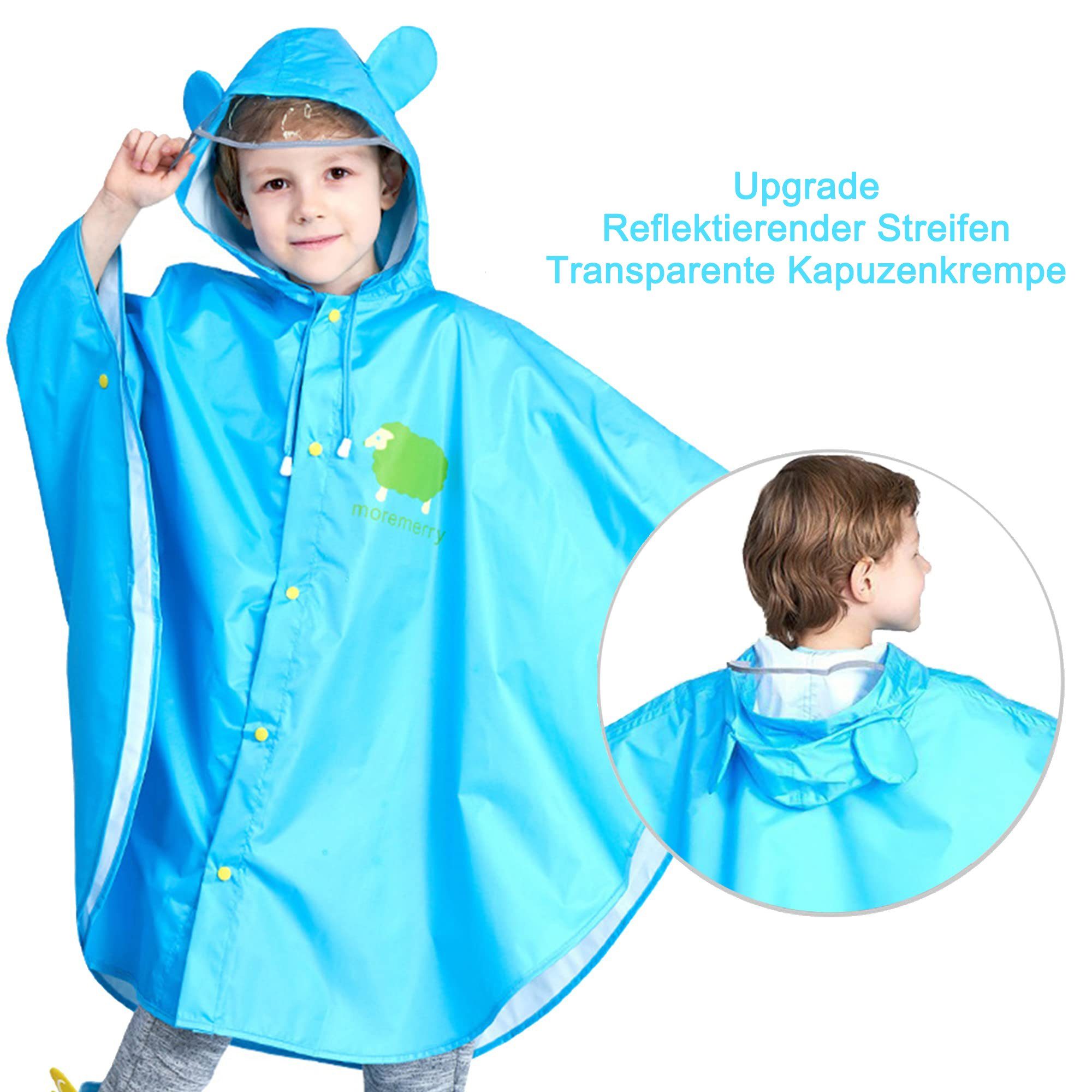 GelldG Regenmantel Kinder Regencape Regenfest, Regenponcho Faltbare tragbare Regenmantel blau(L)