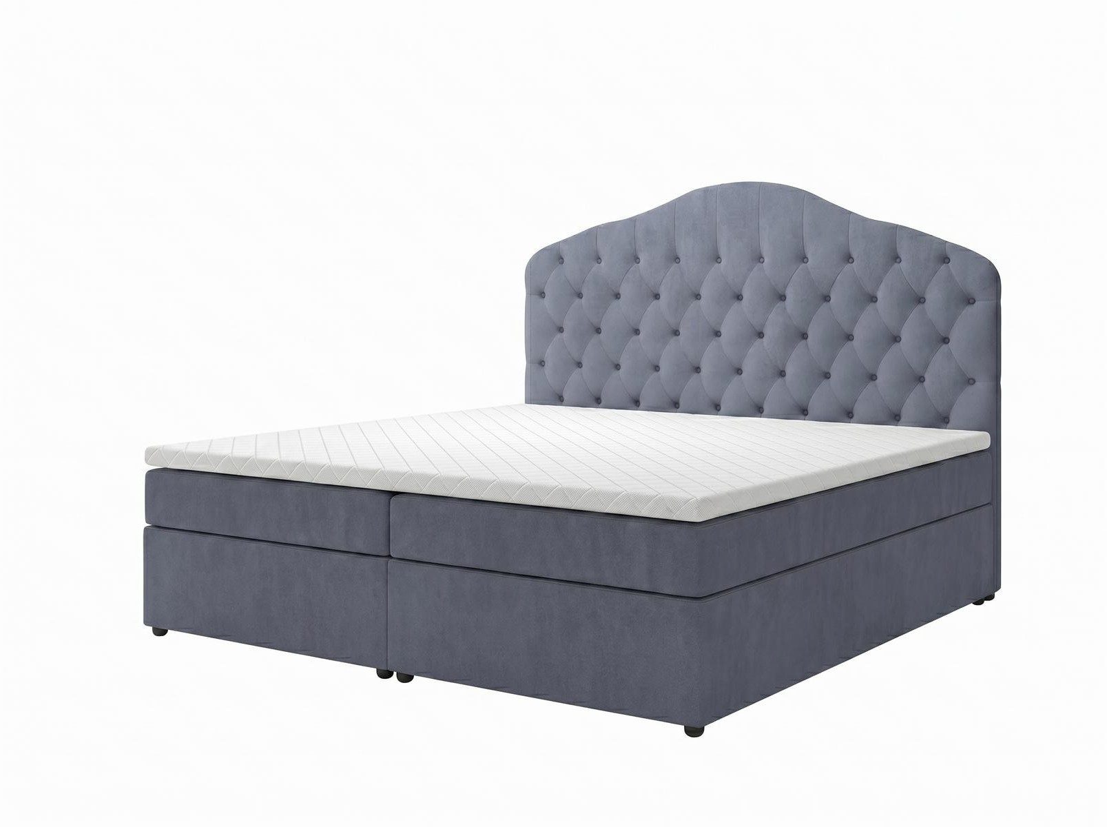 Xlmoebel Boxspringbett Geräumiges graues Boxspringbett mit weicher Polsterung, Made in Europa