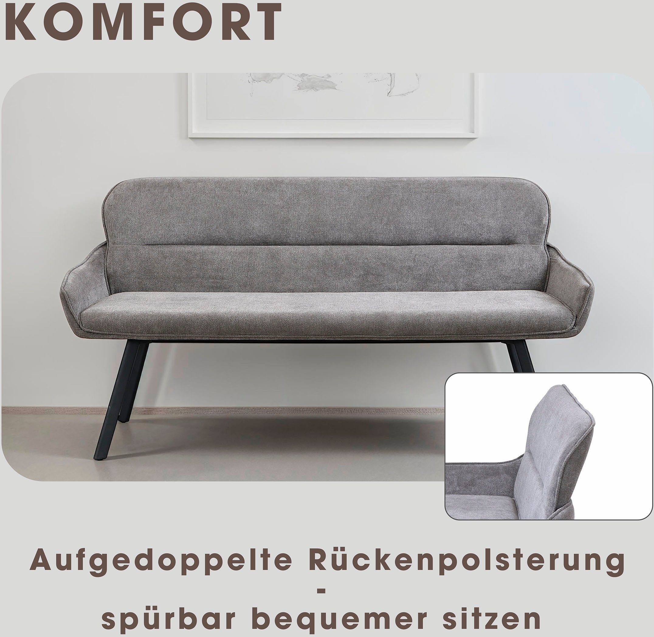 byLIVING Sitzbank Rico (1-St), gemütliche Esszimmerbank in 140 oder 160cm, hochwertiger Stoffbezug