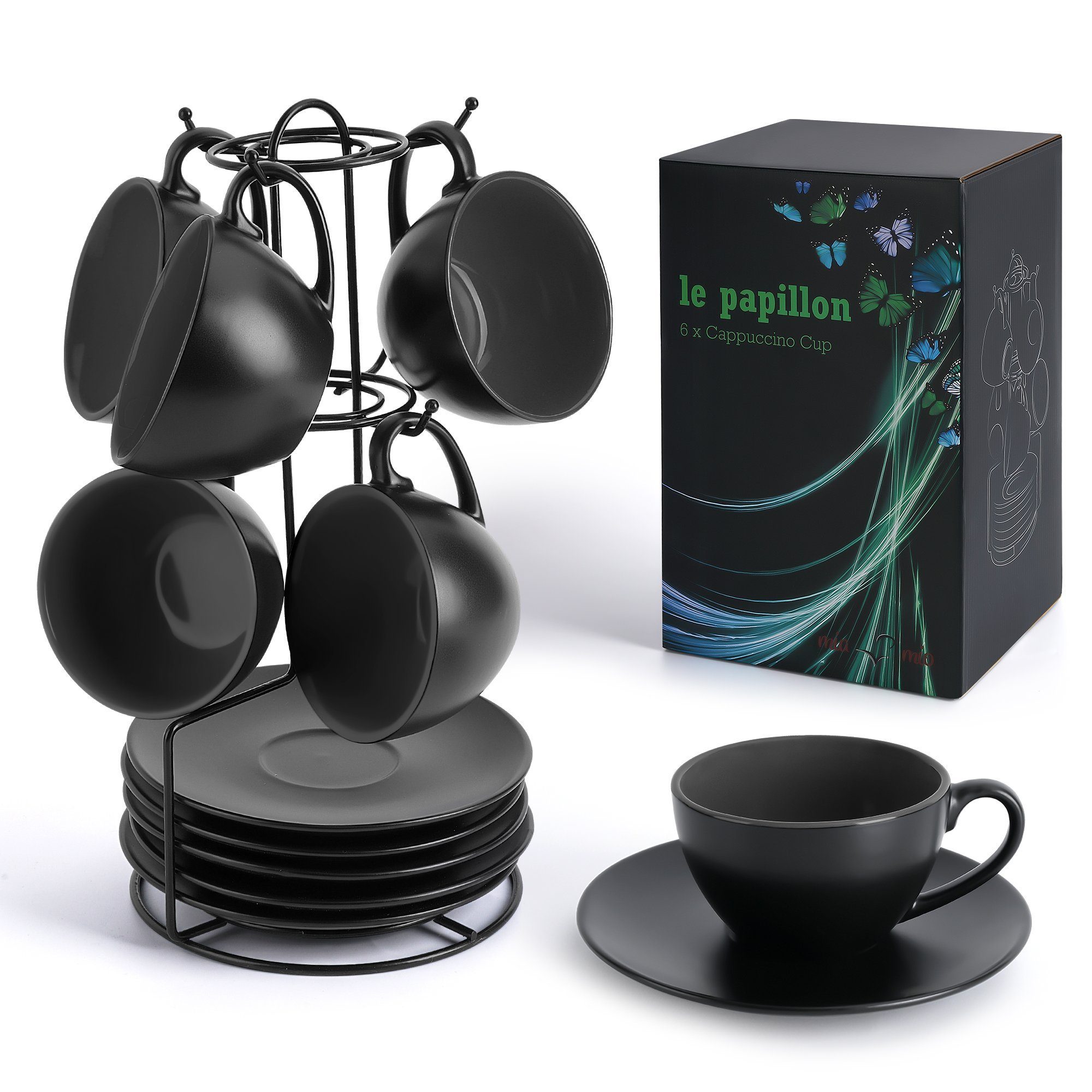 MiaMio Cappuccinotasse 6 x 175ml Cappuccino Tassen / Cappuccinotassen Set Innen Farbig