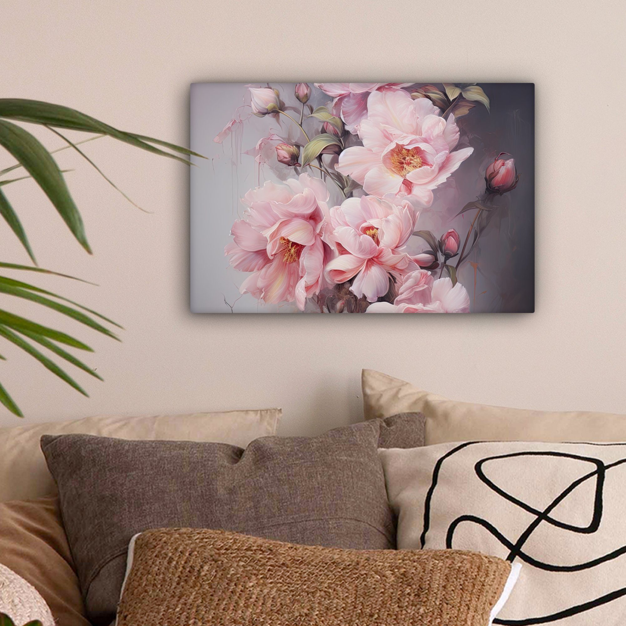 OneMillionCanvasses® Leinwandbild Rosen - Blumen - Rosa - Kunst - Aquarell, Fotodruck (1 St), Leinwand Bilder Klein, Wand Dekoration Aesthetic 30x20 cm