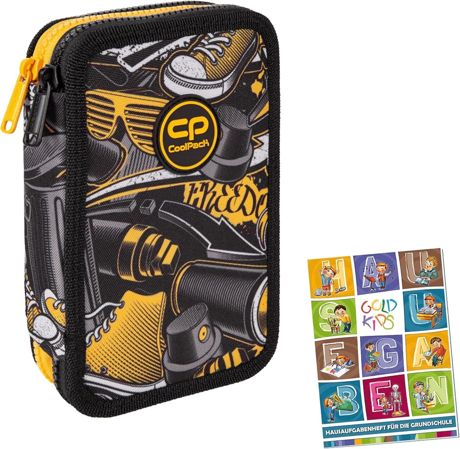GOLDKIDS Federmäppchen COOLPACK 2-fache Federtasche Federmappe, (35-teilig gefüllte Schüleretui Stifte und Pinsel, 1-tlg., Fanartikel inkl. Aufgabenheft Federbox), Etui Stiftetasche Schlamper-Etui Just Spray Graffiti