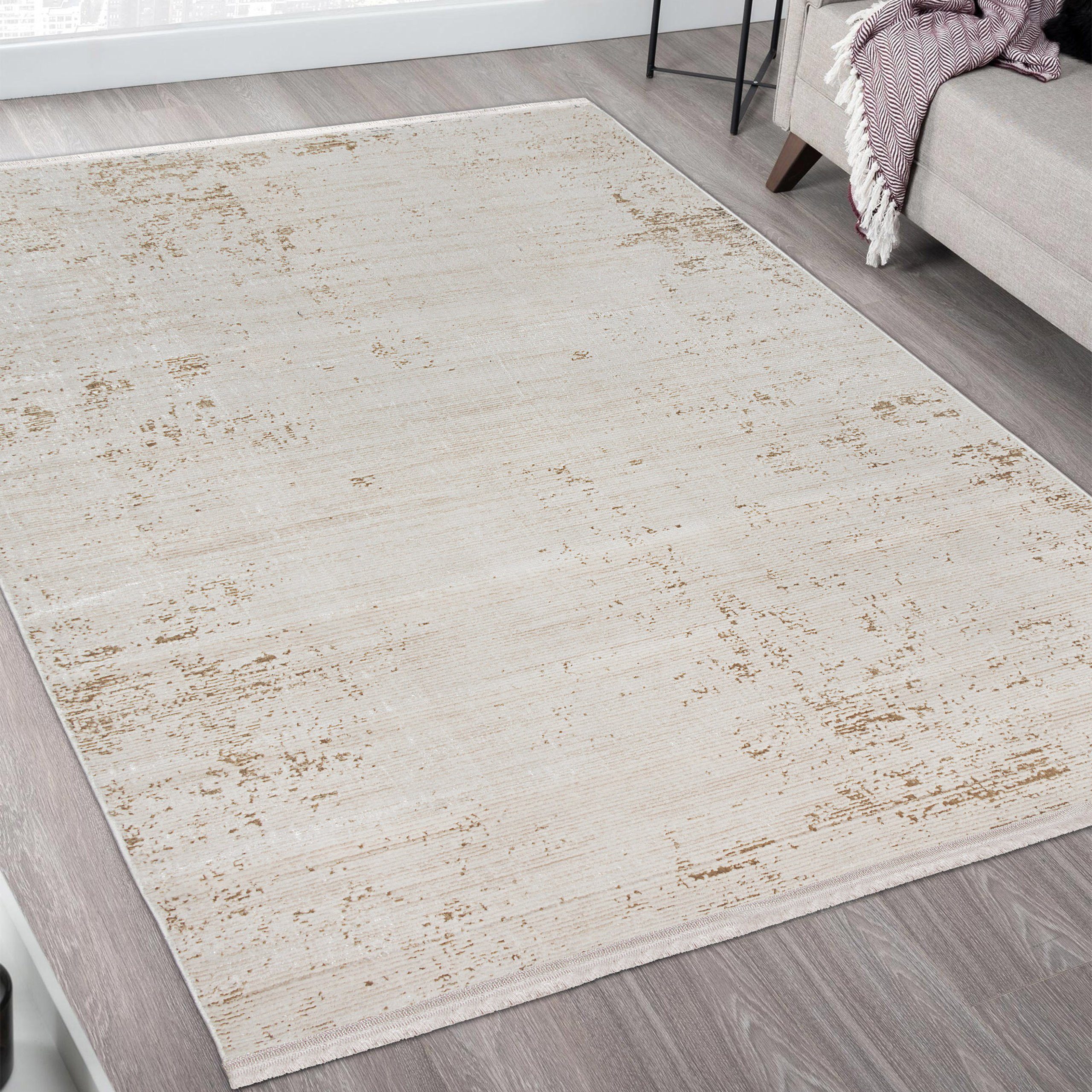 Carpetia Teppich Abstrakter Wohnzimmer-Teppich, hochwertig & elegant, gold-weiß, rechteckig, Höhe: 5 mm