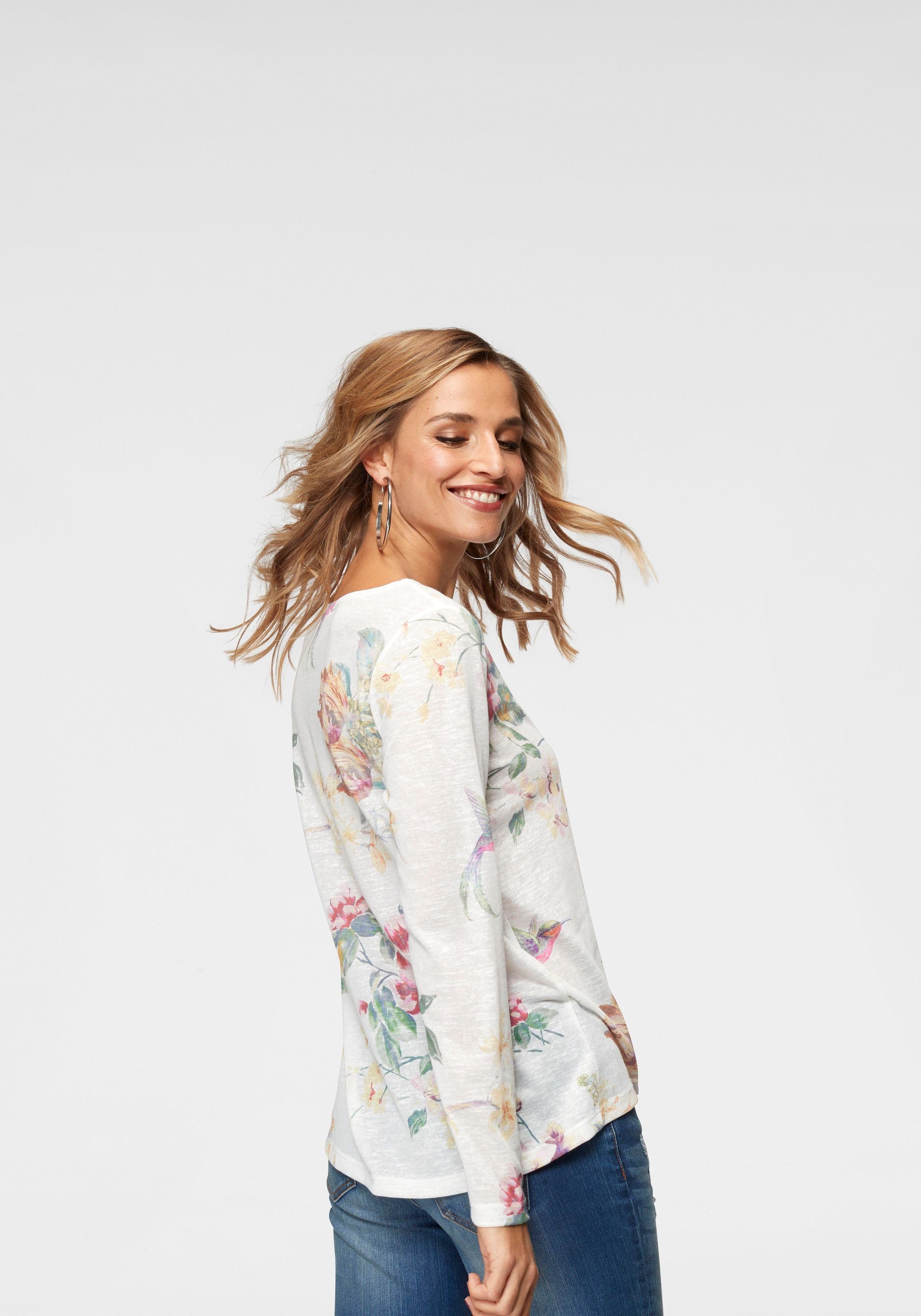 Aniston CASUAL Langarmshirt mit großflächigem Blumendruck günstig online kaufen