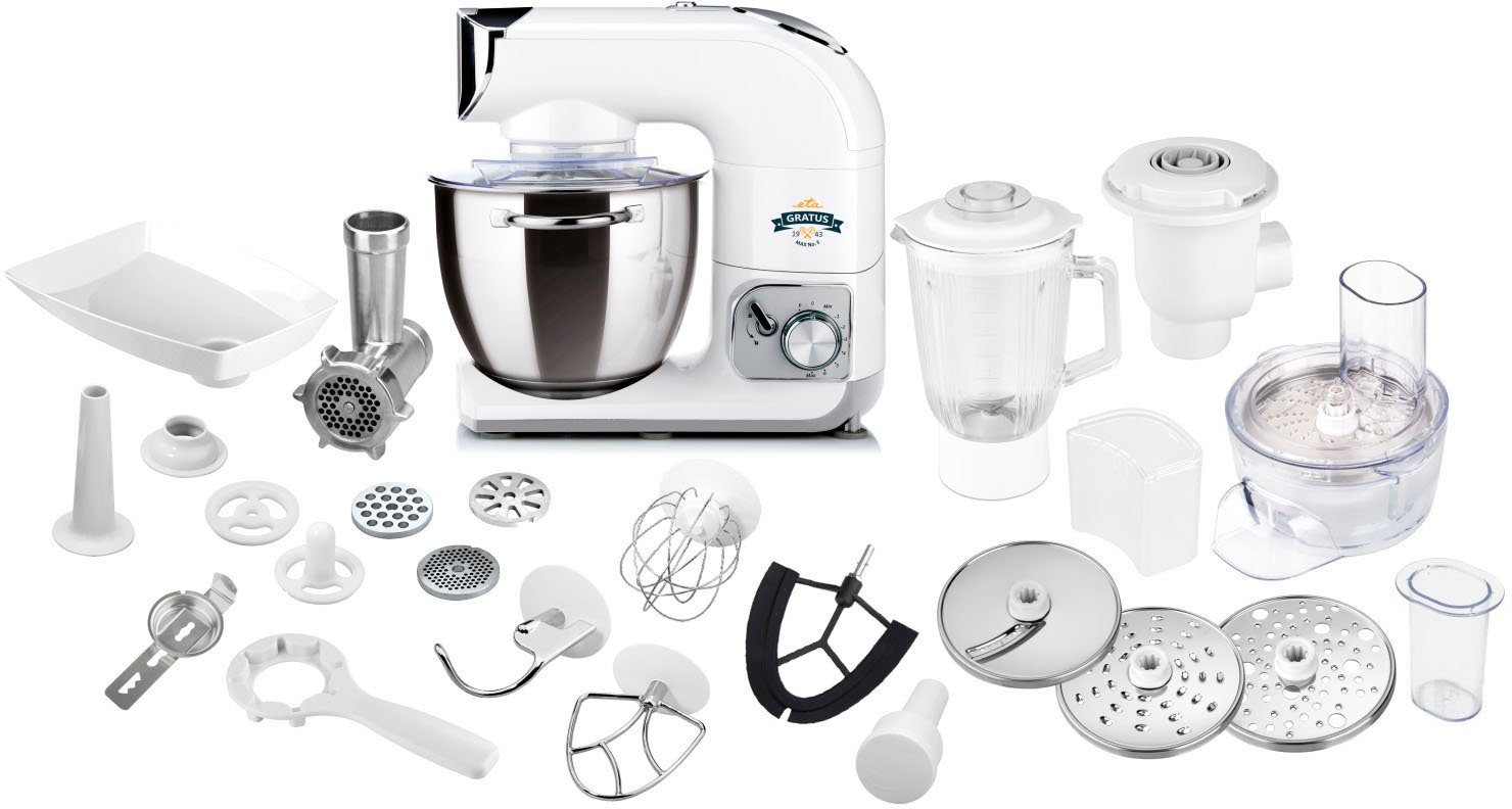eta Küchenmaschine Gratus Max ETA002890061, 1200 W, 5,5 l Schüssel, 1200 Watt mit Metall-Gehäuse, mit viel Zubehör