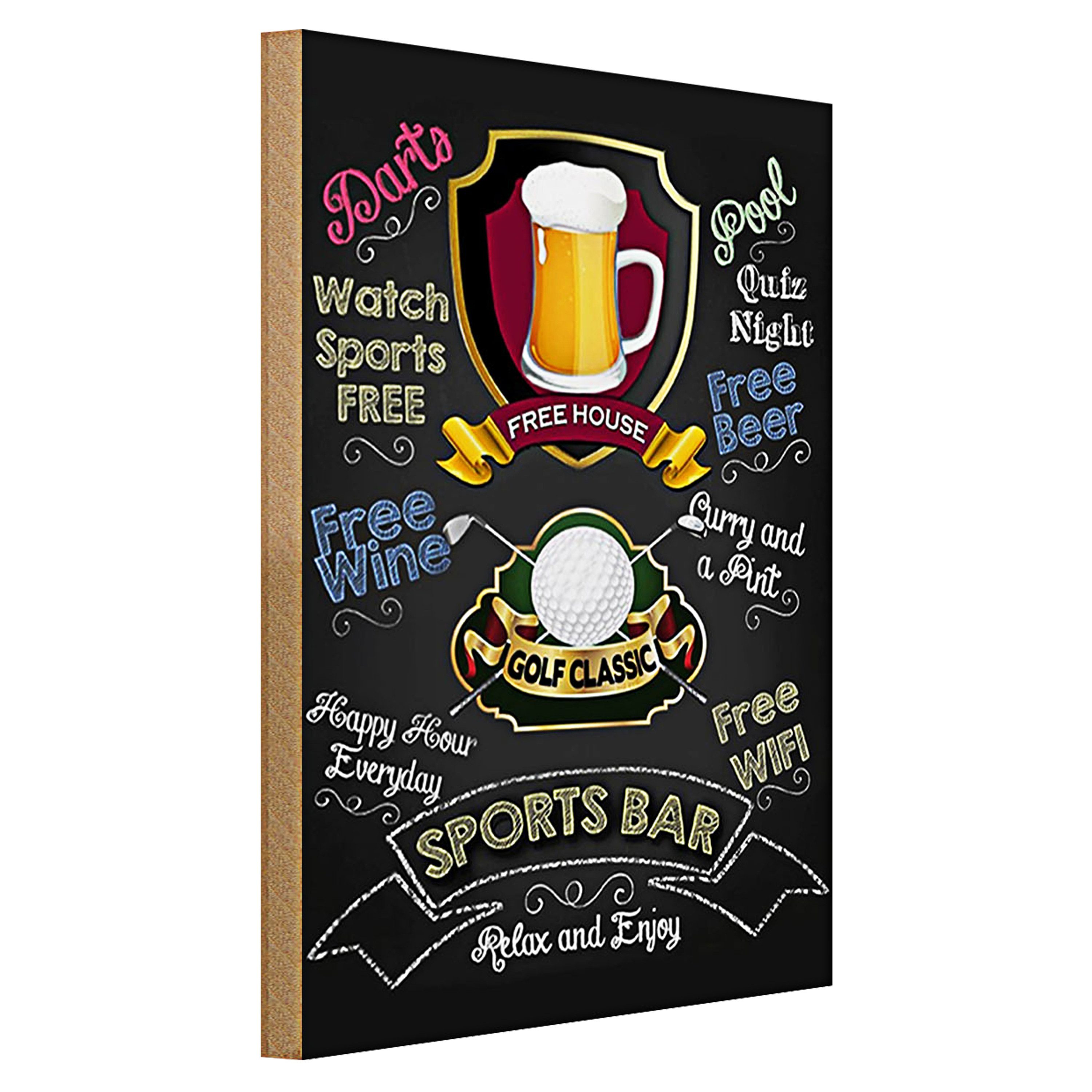 Roomando Holzbild Spruch 30x40cm sports bar Golf relax and enjoy