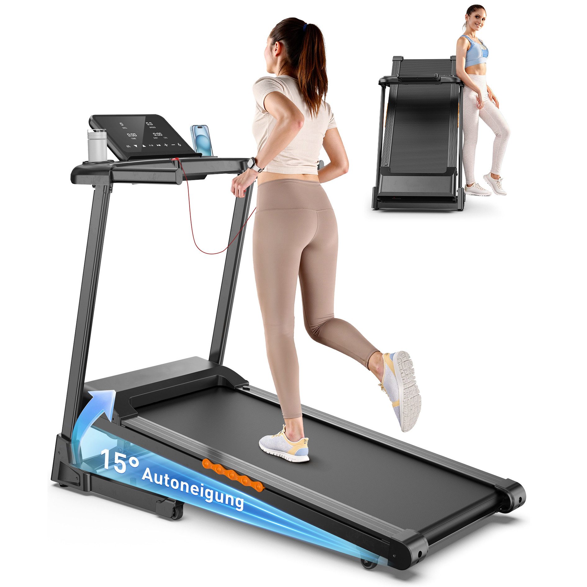 iscooter Laufband für Zuhause mit LED-Anzeige,1–14 km/h,Klappbares (Maximale Tragkraft 150 kg), 3.5HP,15° automatische Neigungsverstellung – Bild 2 von 5