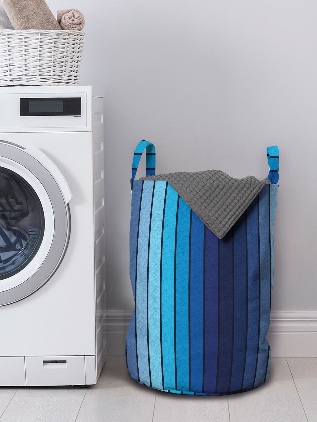Abakuhaus Wäschesäckchen Wäschekorb mit Blue Kordelzugverschluss Waschsalons, Plaketten Griffen in Marine für Borders