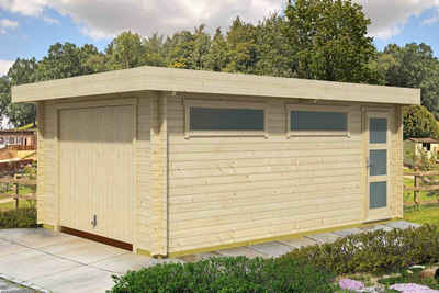 LASITA MAJA Garage Holzgarage Canberra 44 mit Schwingtor naturbelassen, Einzelgarage aus Holz mit Premium Dachbahn
