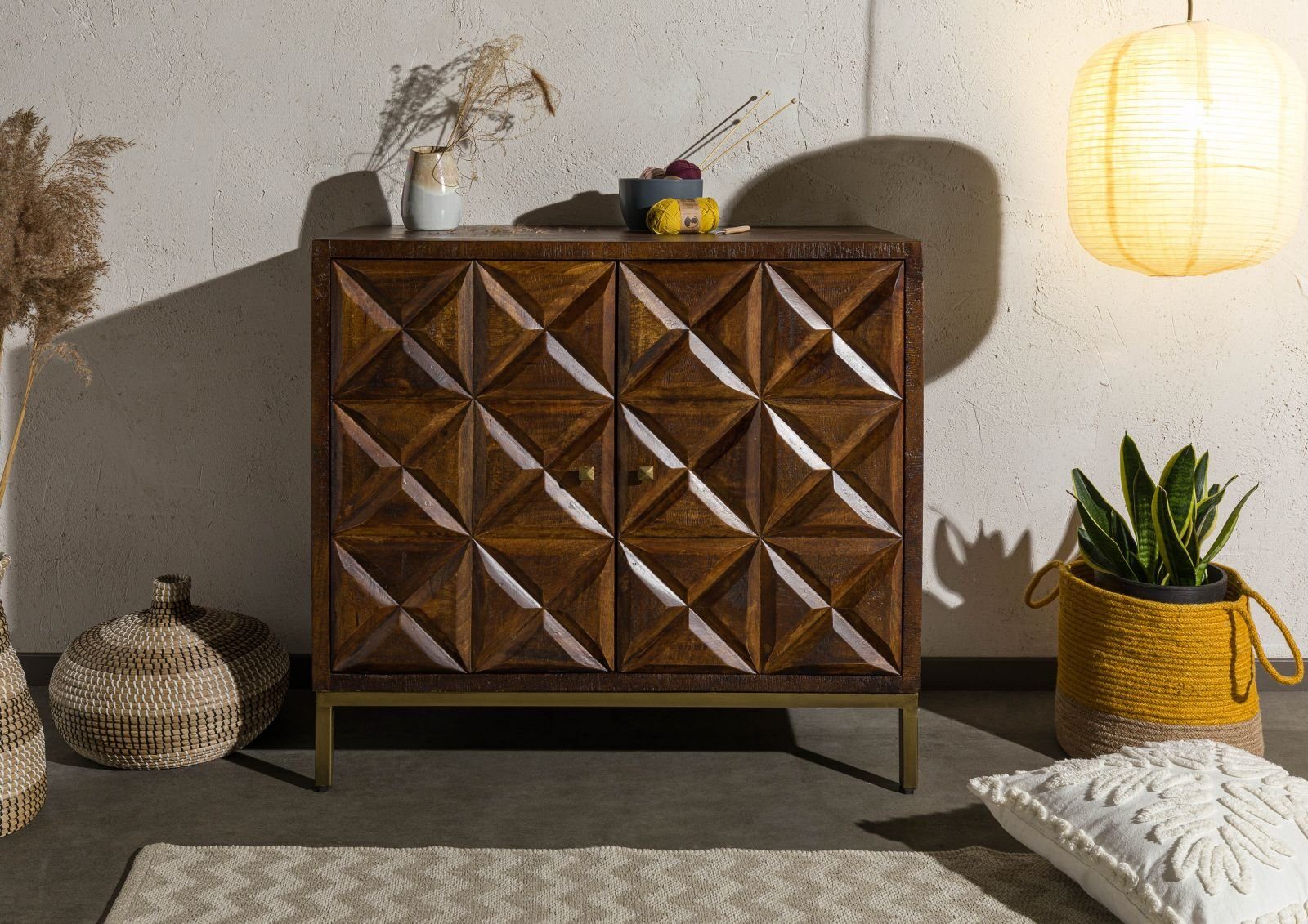 Massivmoebel24 Kommode STILMÖBEL (Massivholz), Sideboard Mango 94x46x86 braun lackiert STILMÖBEL #125