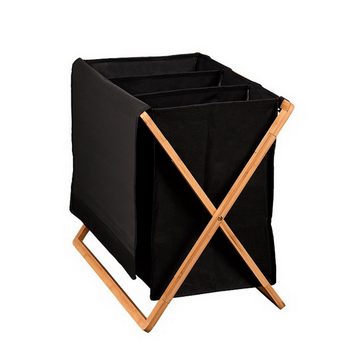 KESPER® Wäschesortierer Wäschekorb Wäschesack Wäschebox 3er Einteilung, aus Bambus und recyceltem Polyester