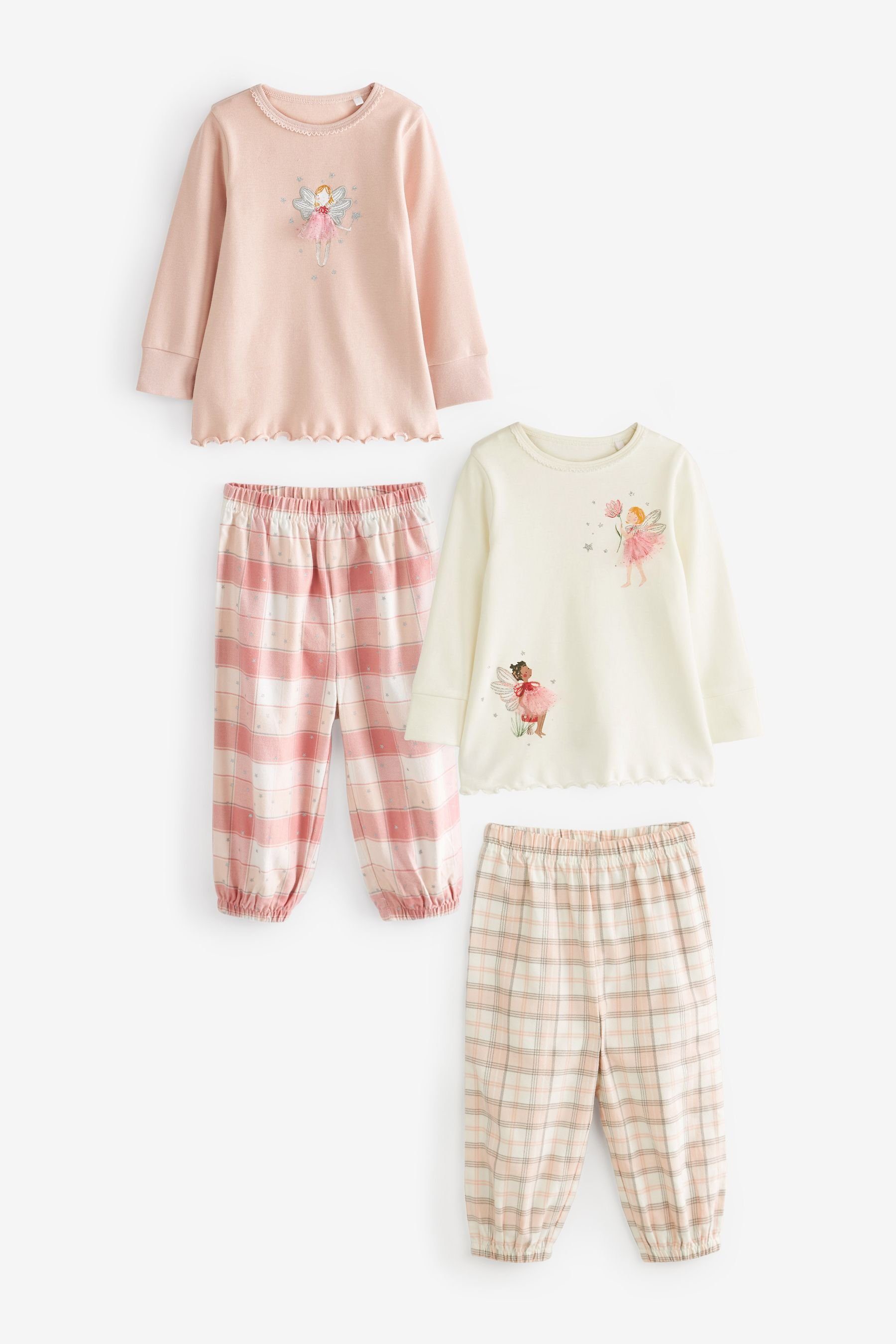 Next Pyjama 2er-Pack gewebte Schlafanzughose (4 tlg) Pink/Cream Fairy