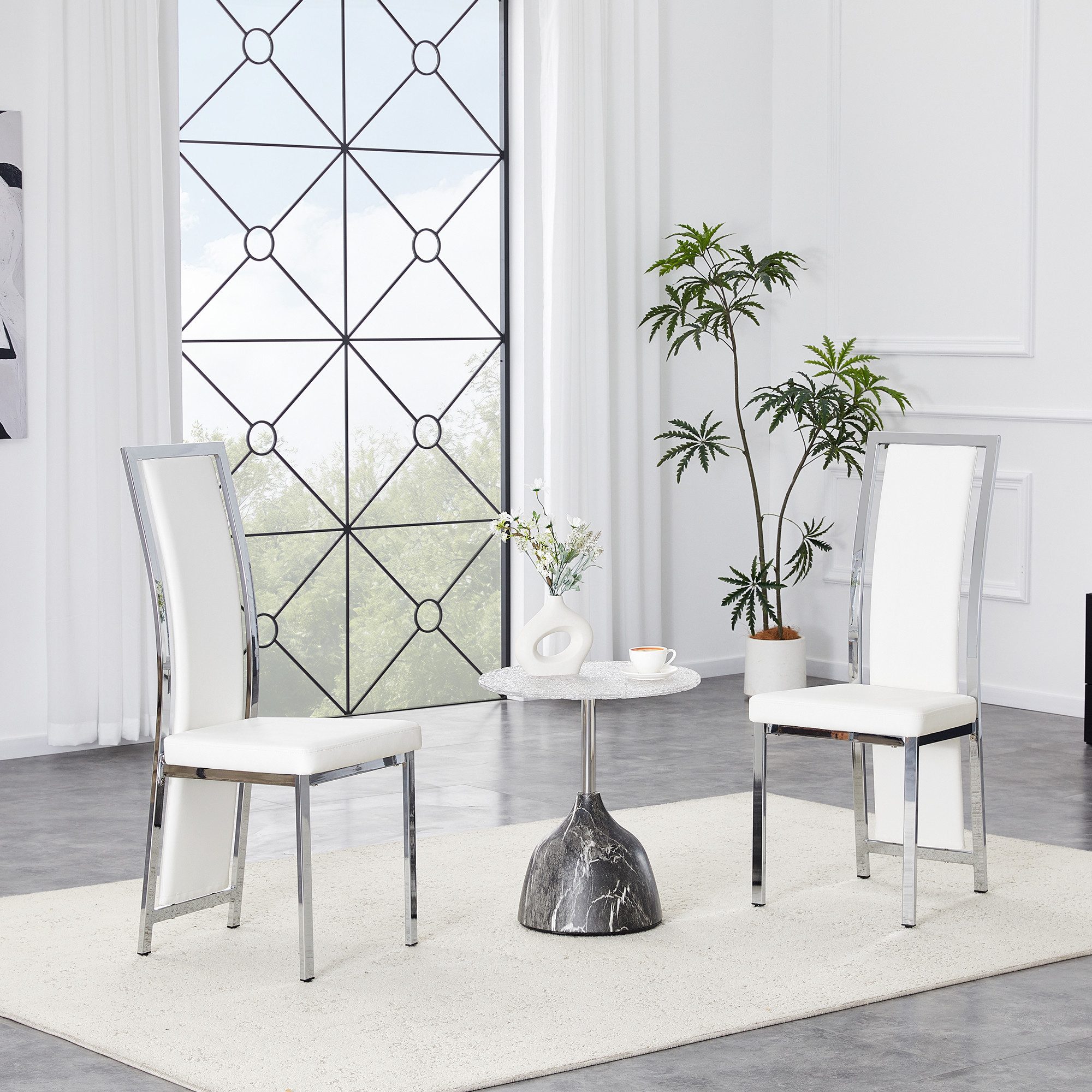 STILVORA Esszimmerstuhl 2er-Set Esstischstühle mit Weißes PU-Leder + Silberglanz Metallrahmen (2 St)