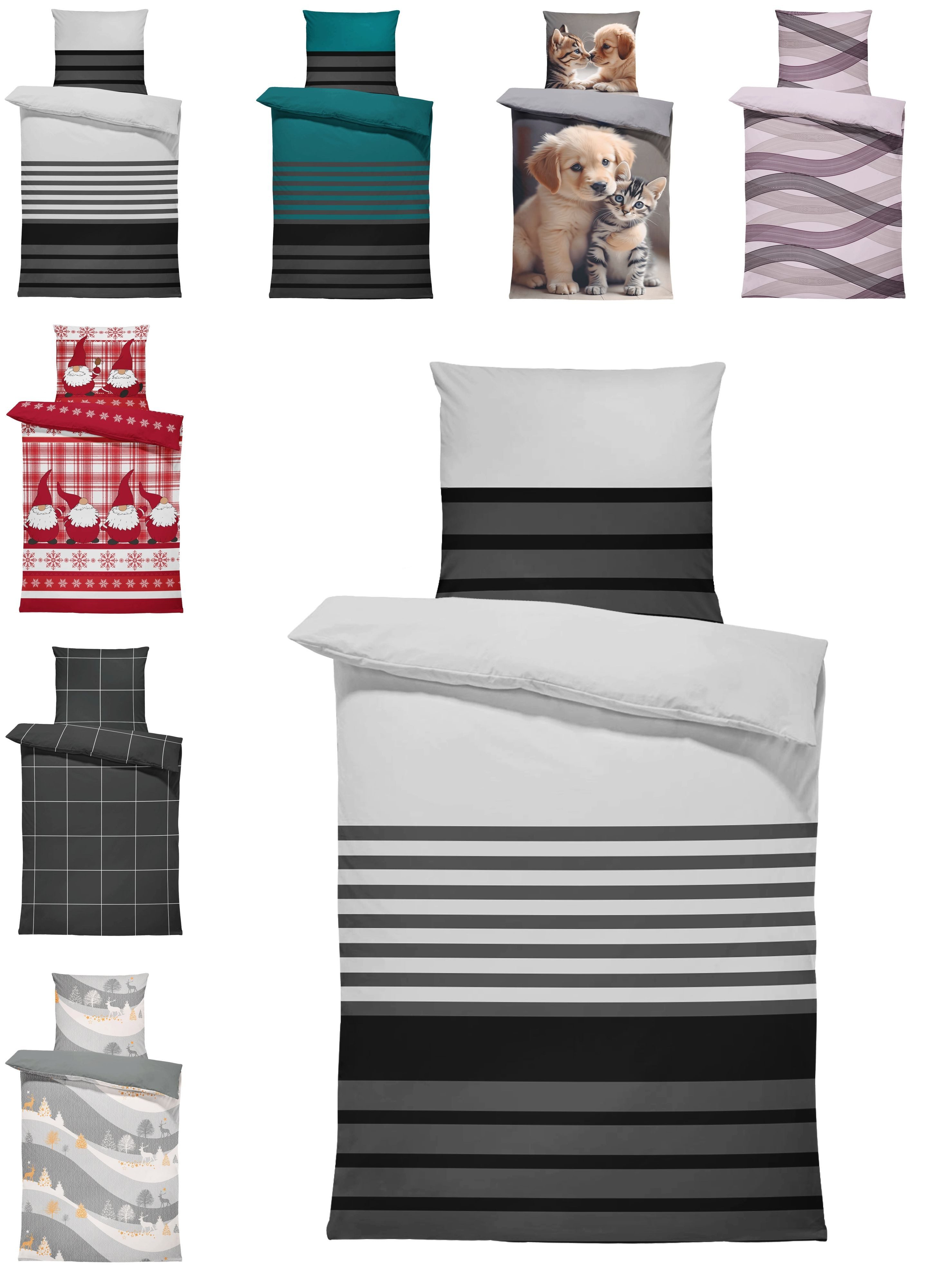 One Home Bettwäsche Winter, Flanell, 3 teilig, modern gestreift, kuschelig günstig online kaufen