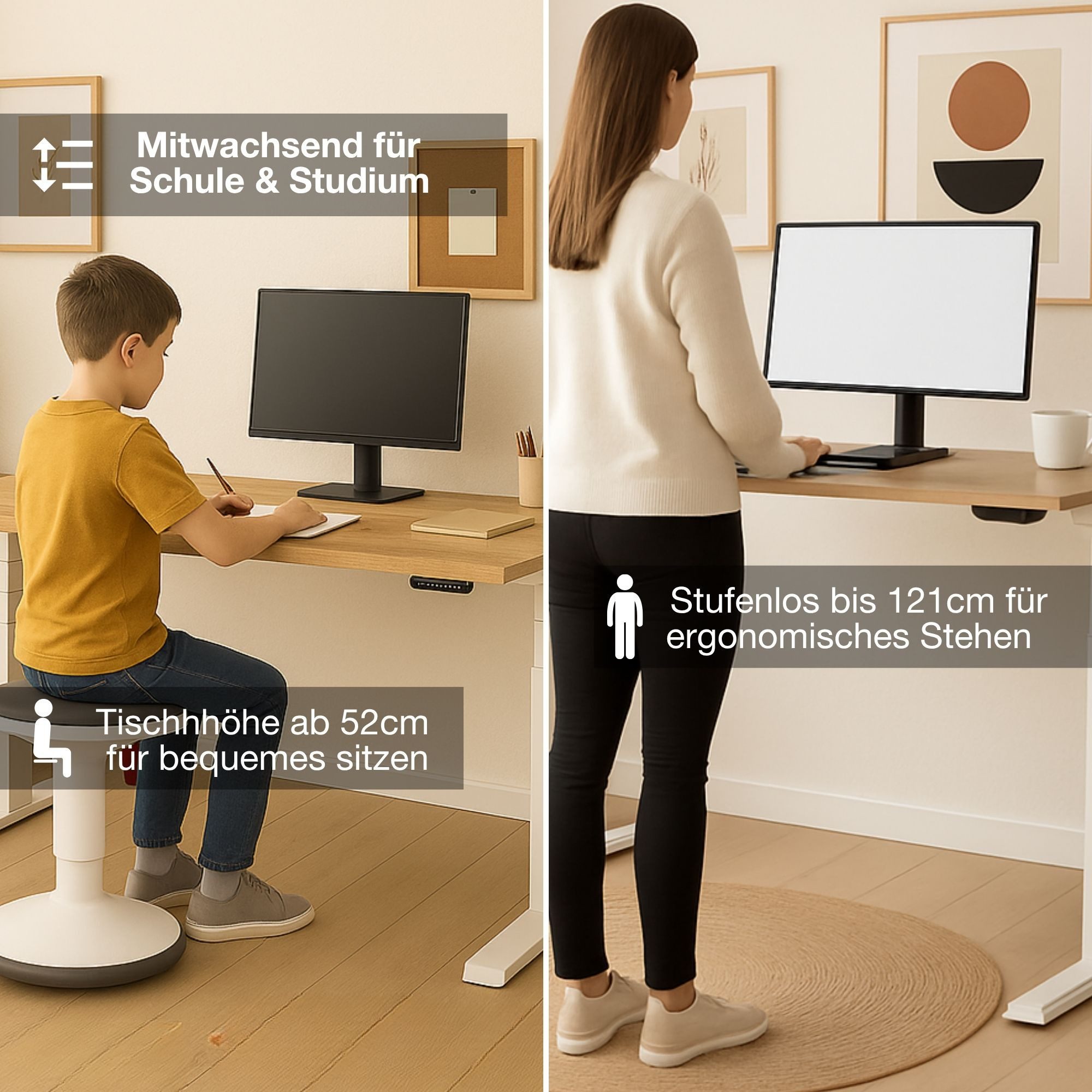 ASSMANN Büromöbel Kinderschreibtisch JUNIOR (120x70cm Weiß Kollisions-Schutz, Elektrisch höhenverstellbar, Familiengerecht, Verriegelungsfunktion 2-fach-Motorik Dreifachhub, einfache Montage, für Büro und Homeoffice), TÜV-zertifiziert, Blauer Engel, 5 Jahre Herstellergarantie