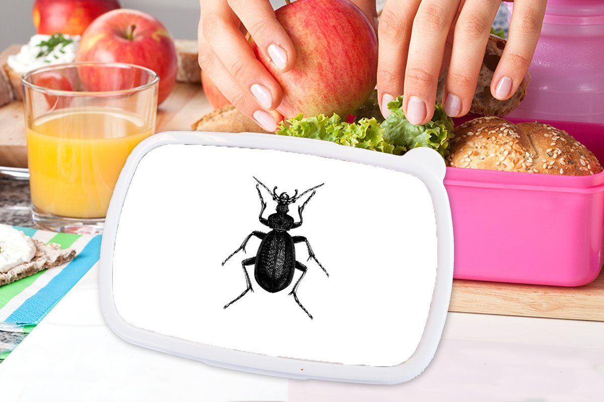 Kinder, - Brotdose Kunststoff Mädchen, - Käfer rosa für Insekten, Kunststoff, - Erwachsene, (2-tlg), und weiß MuchoWow Brotbox Vintage Lunchbox Schwarz Snackbox,