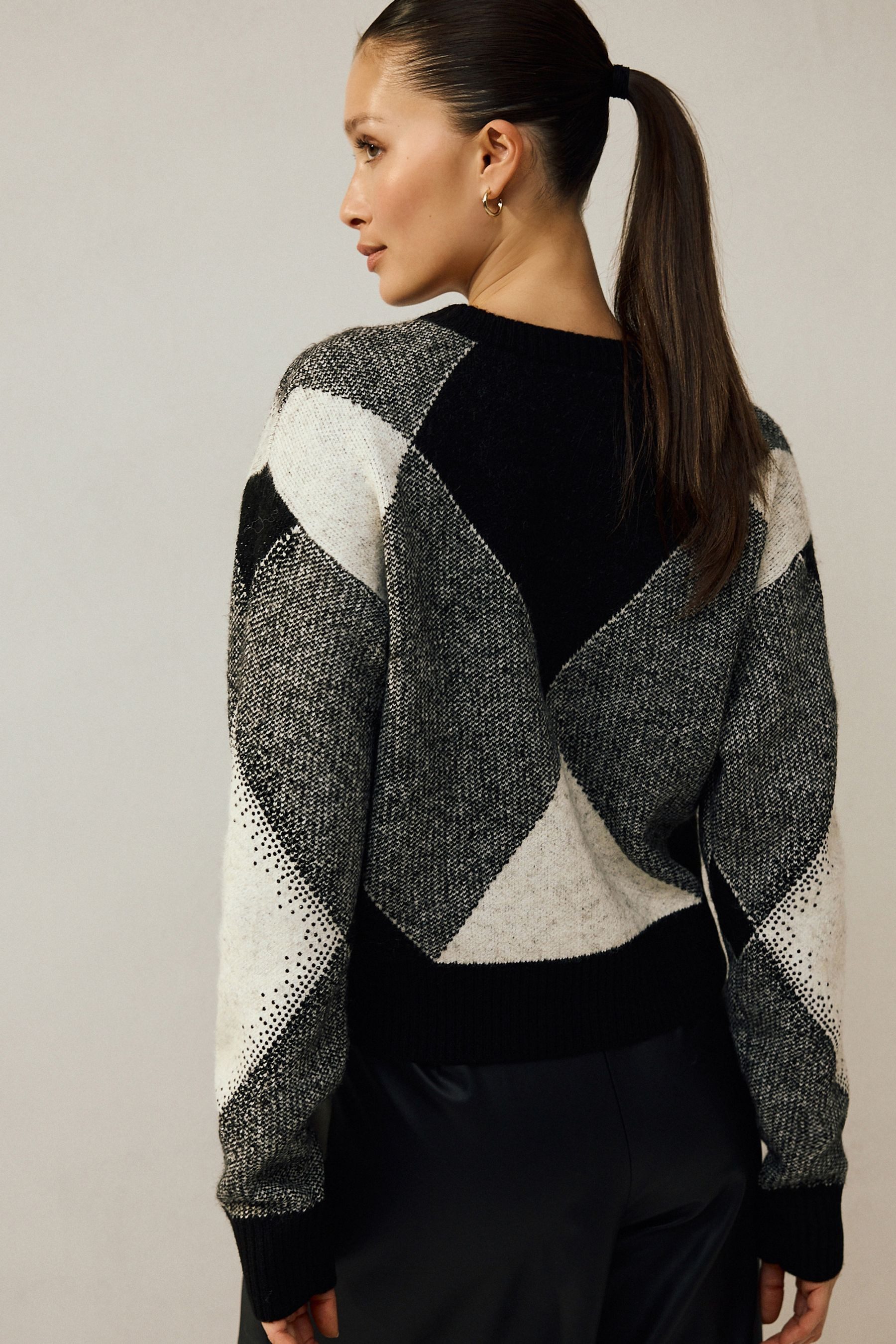 Next Strickjacke Glitzernde Argyle-Strickjacke mit Wollanteil (1-tlg) günstig online kaufen