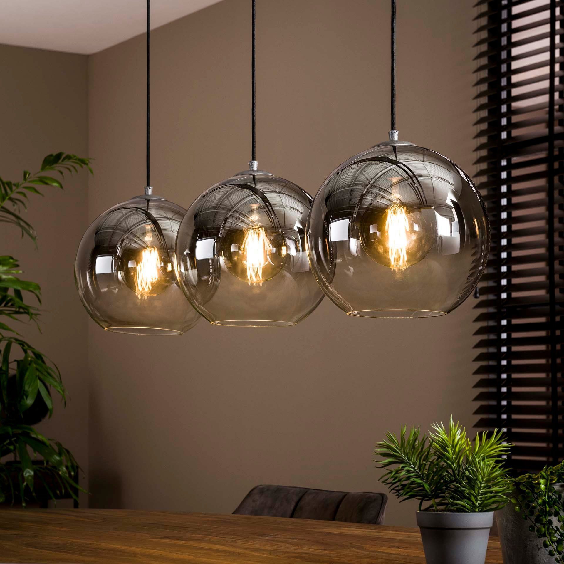 Vintagehaus Pendelleuchte Hängelampe Pendelleuchte Shaded Rauchglas Bubble 3 flammig, ohne Leuchtmittel