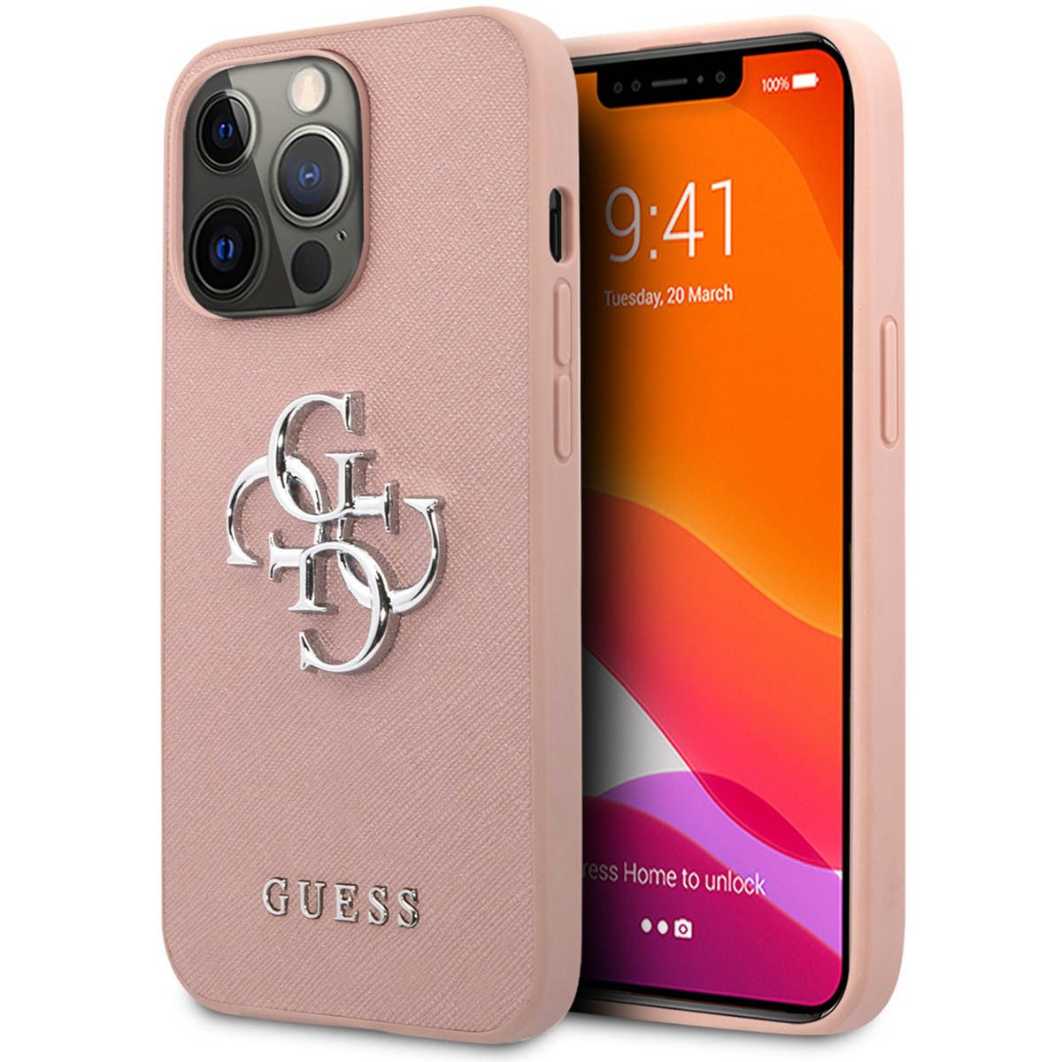 Guess Backcover Guess 4G Metal Logo Saffiano Backcover Apple iPhone 13 Pro - Rosa