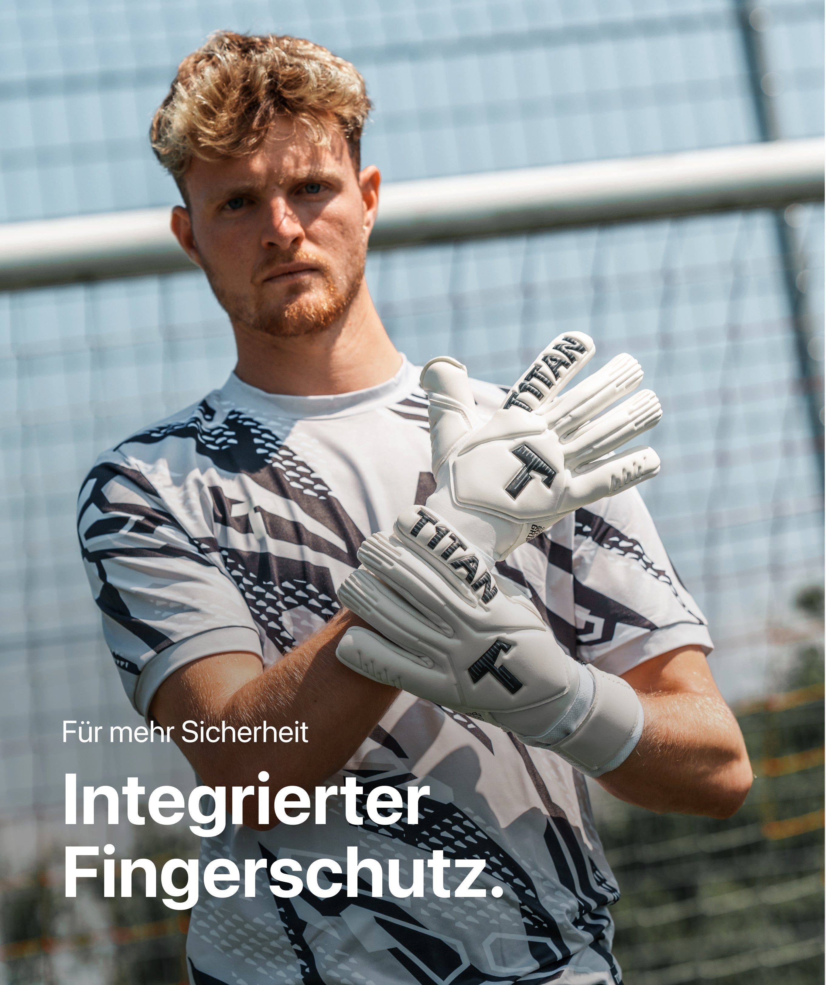 T1TAN Torwarthandschuhe Torwarthandschuhe Erwachsene Legend White-Out mit Fingerschutz
